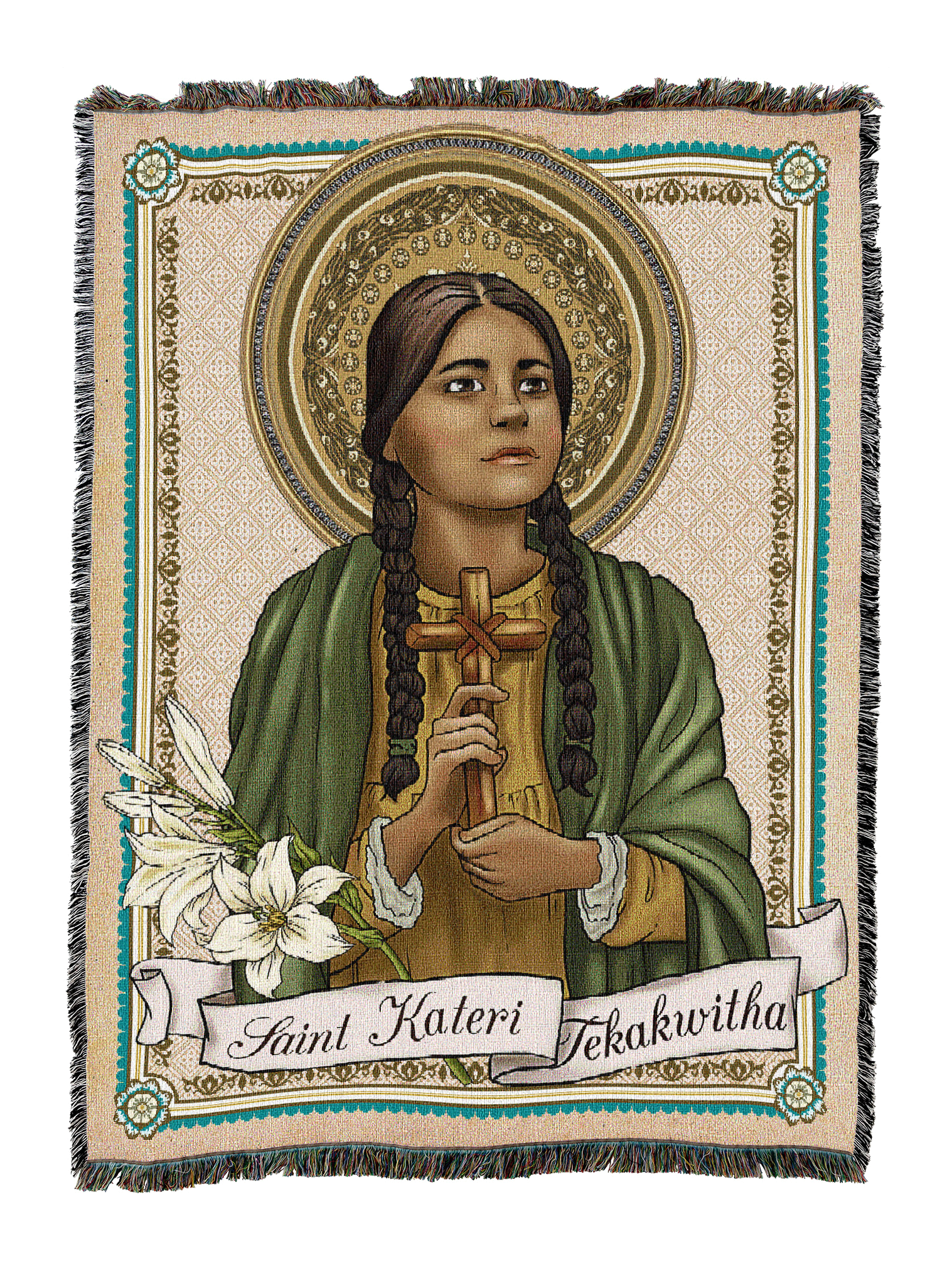 Saint Kateri Prayer Card Blanket
