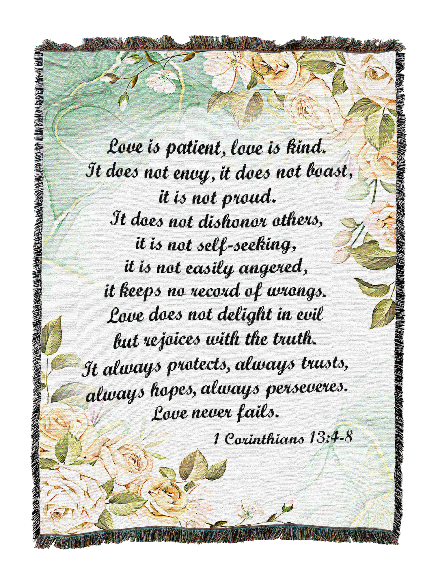 Love Is Kind Floral Green Blanket