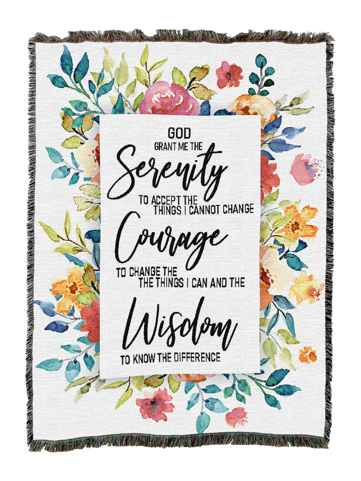 Serenity Prayer Floral Spray Blanket