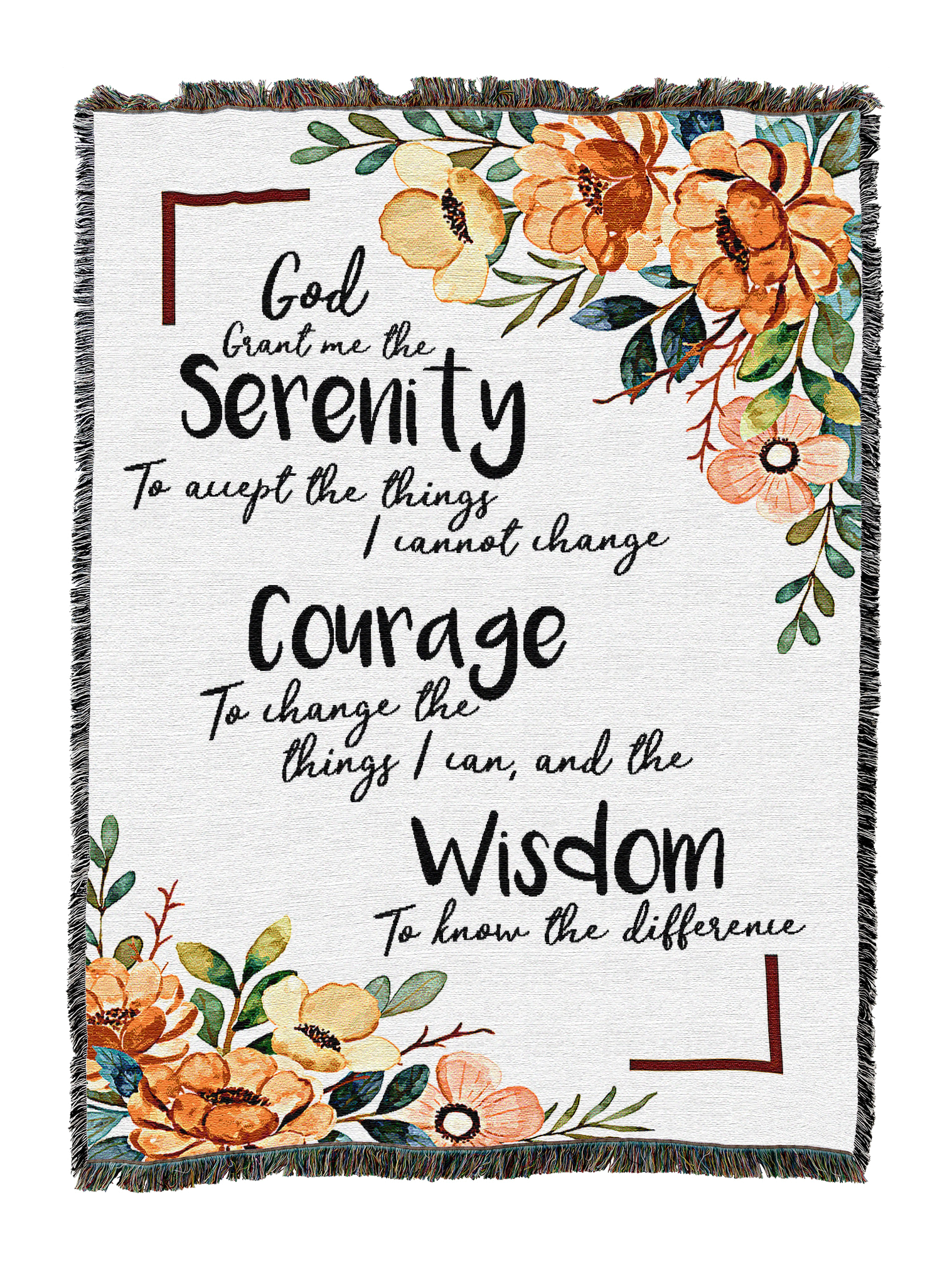 Serenity Prayer Floral Corners Blanket