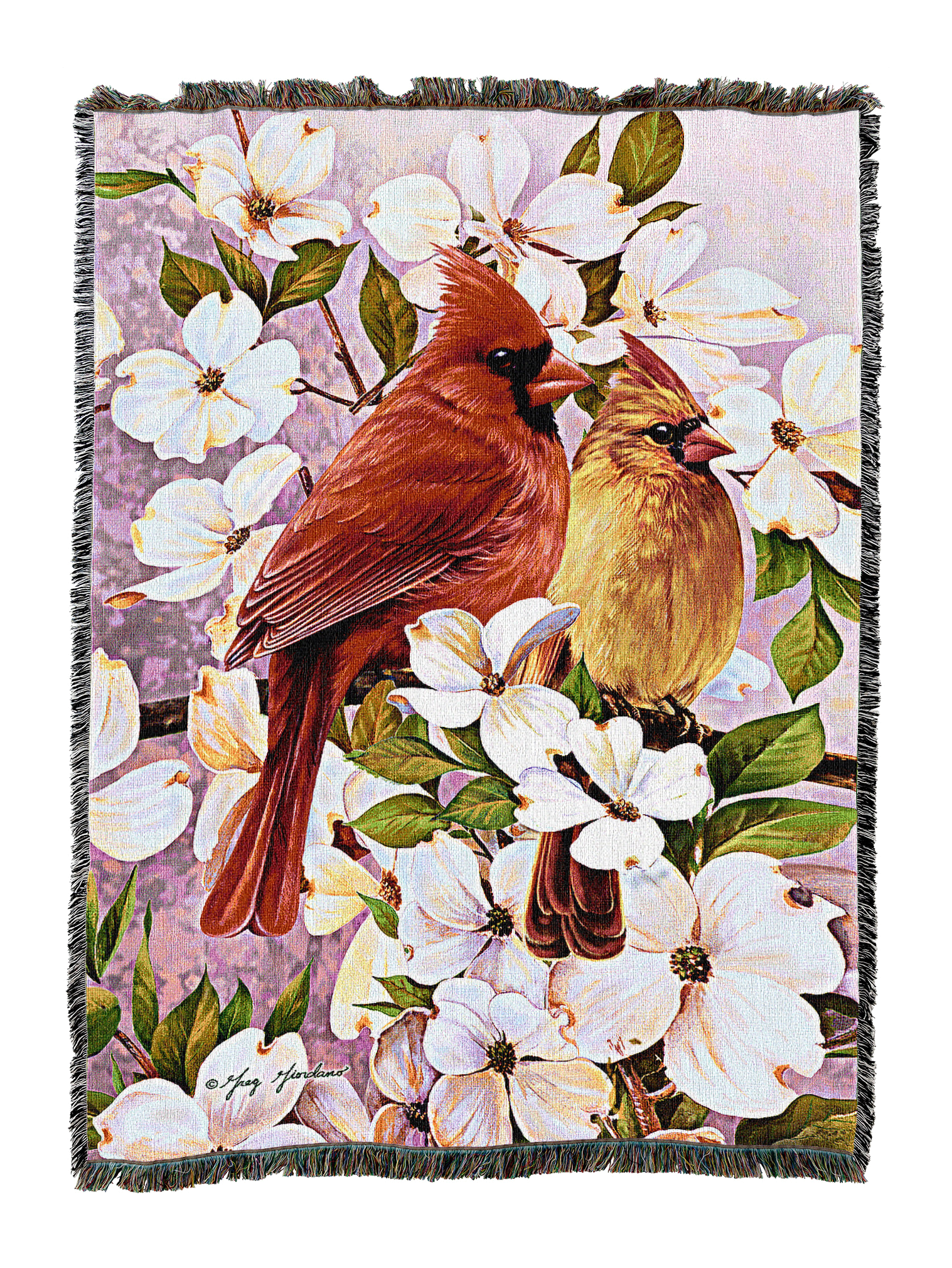 Cardinal Pair & Dogwood Blanket