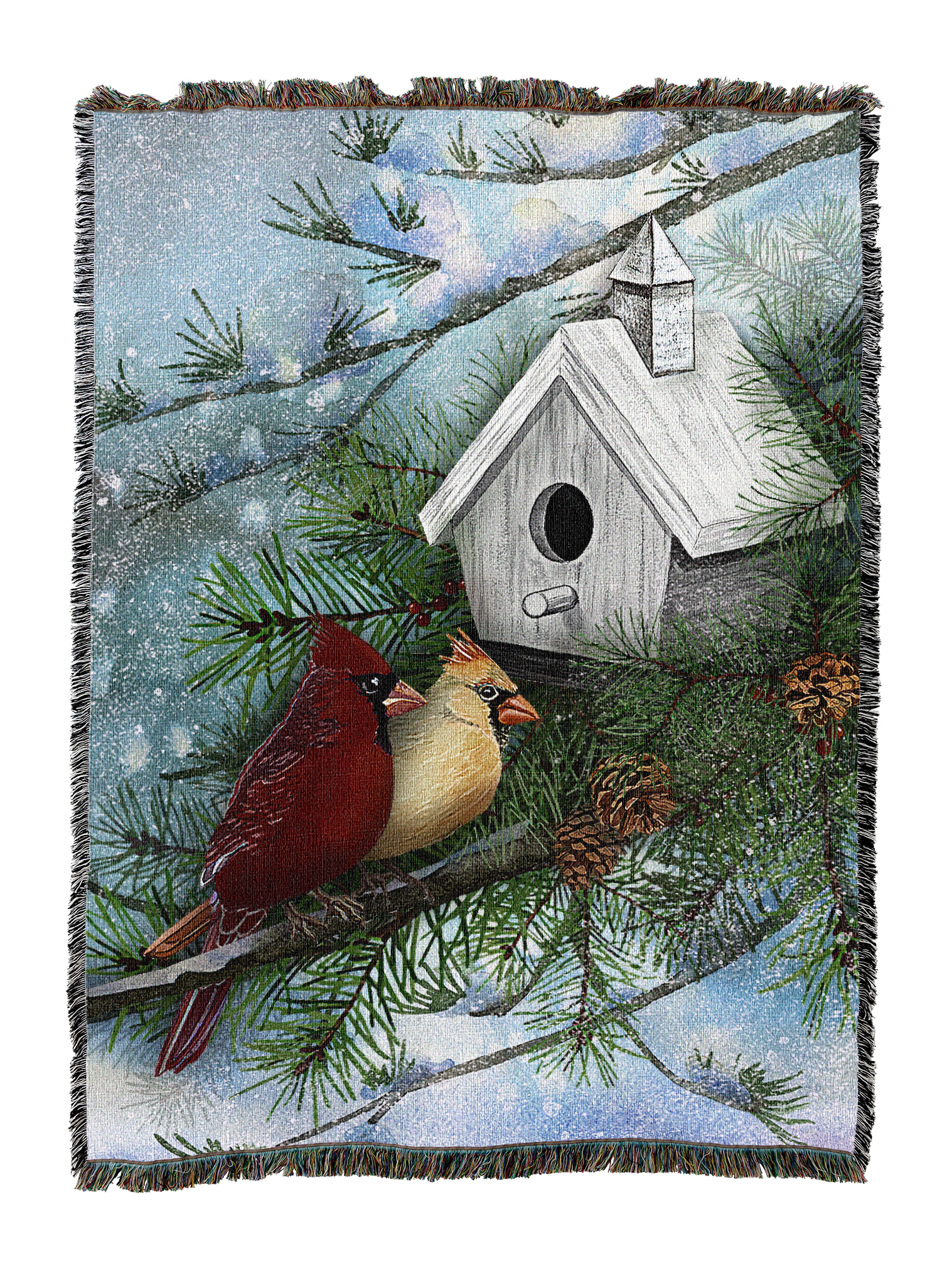 Cardinals And Church Birdhouse Blanket