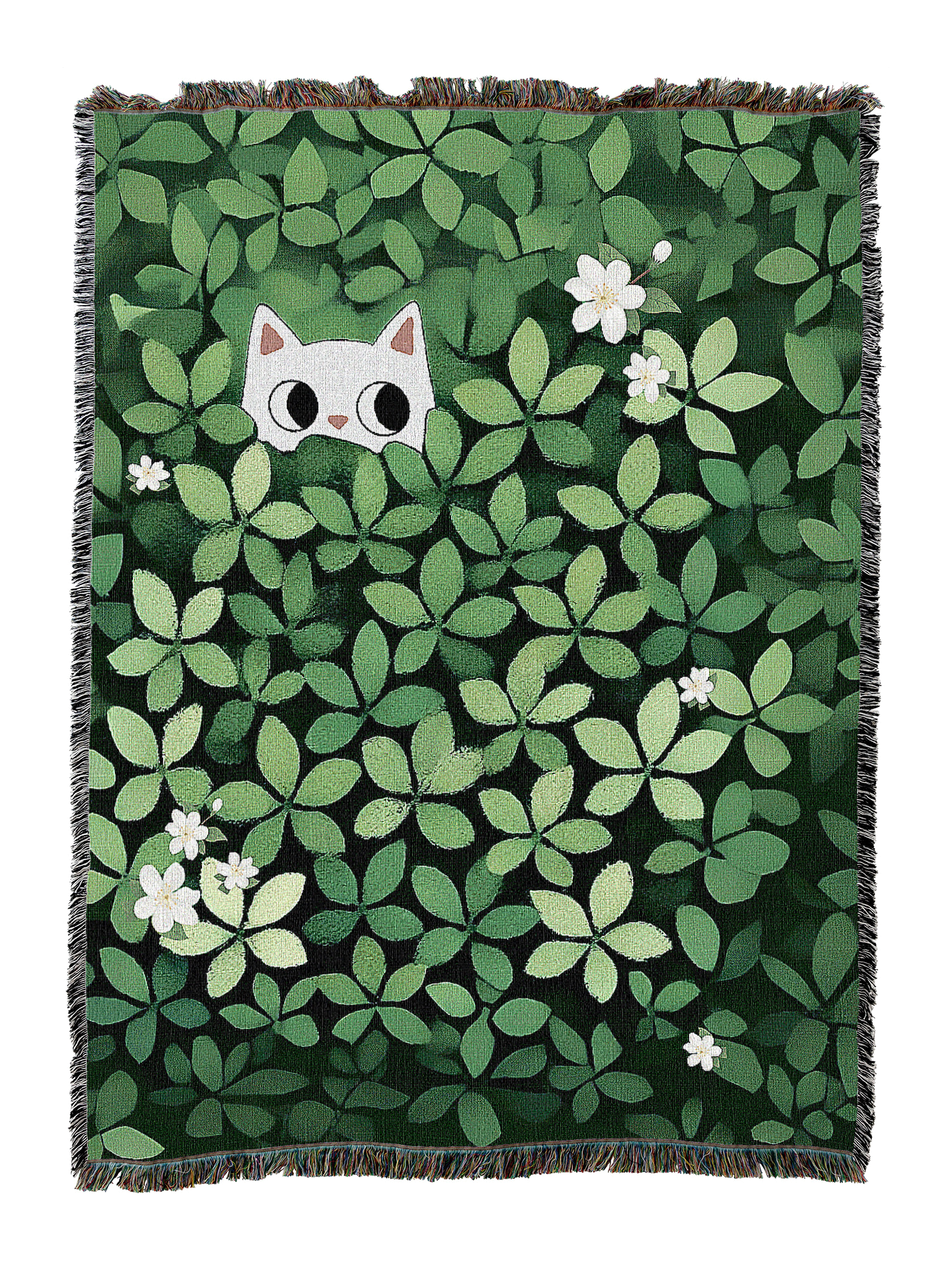 White Cat Hiding Blanket