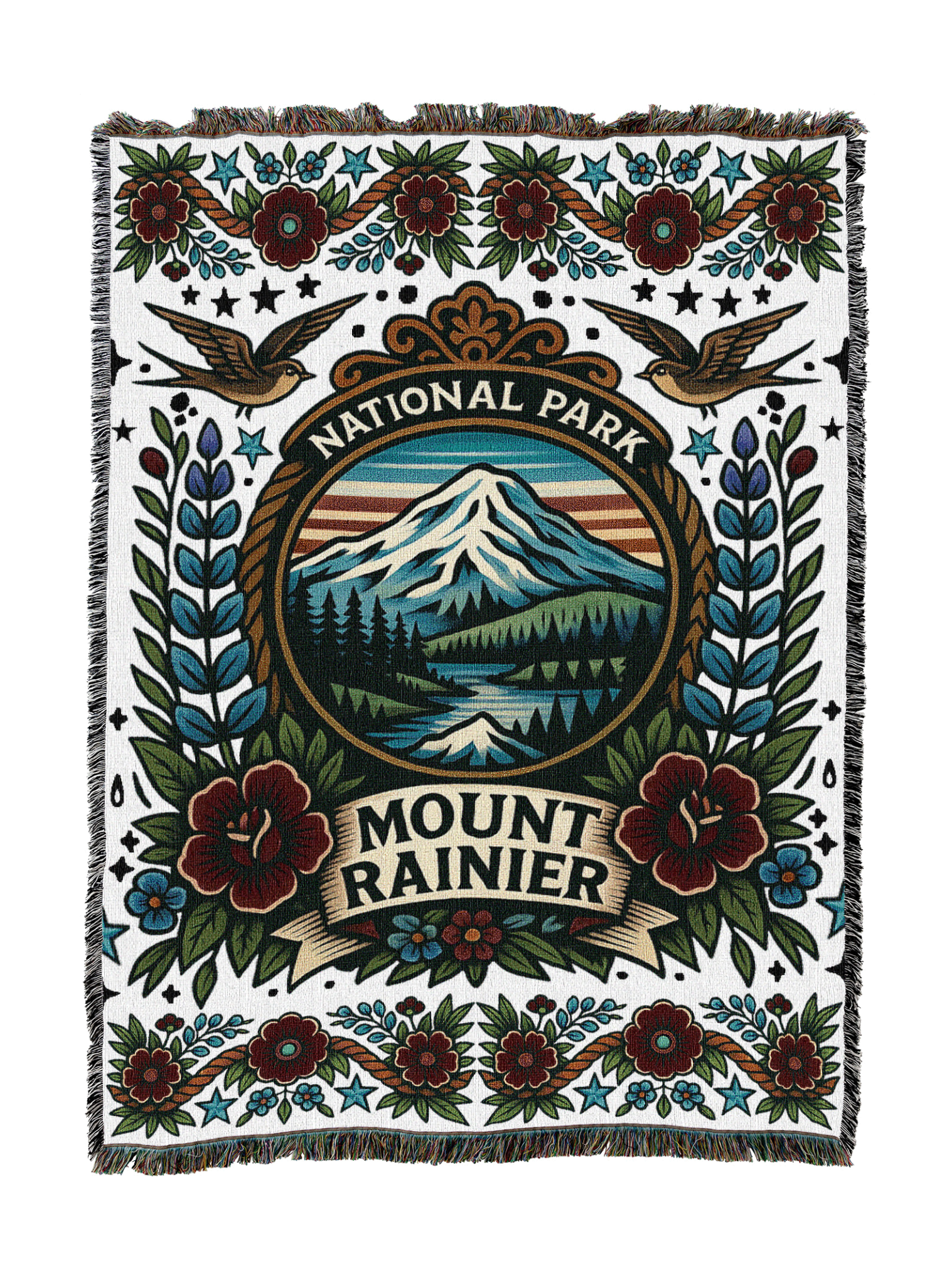 Mount Ranier National Park Tattoo Style Blanket