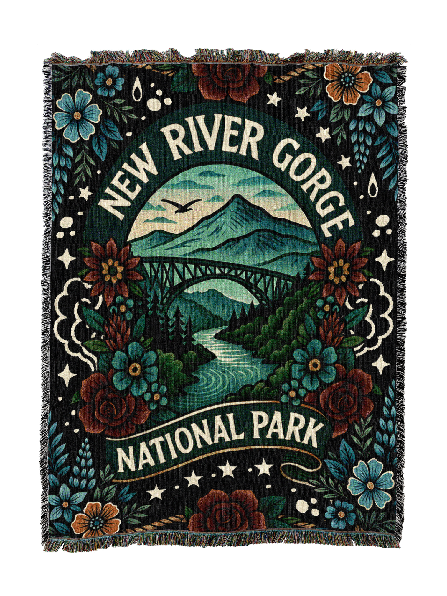 New River Gorge National Park Tattoo Style Blanket