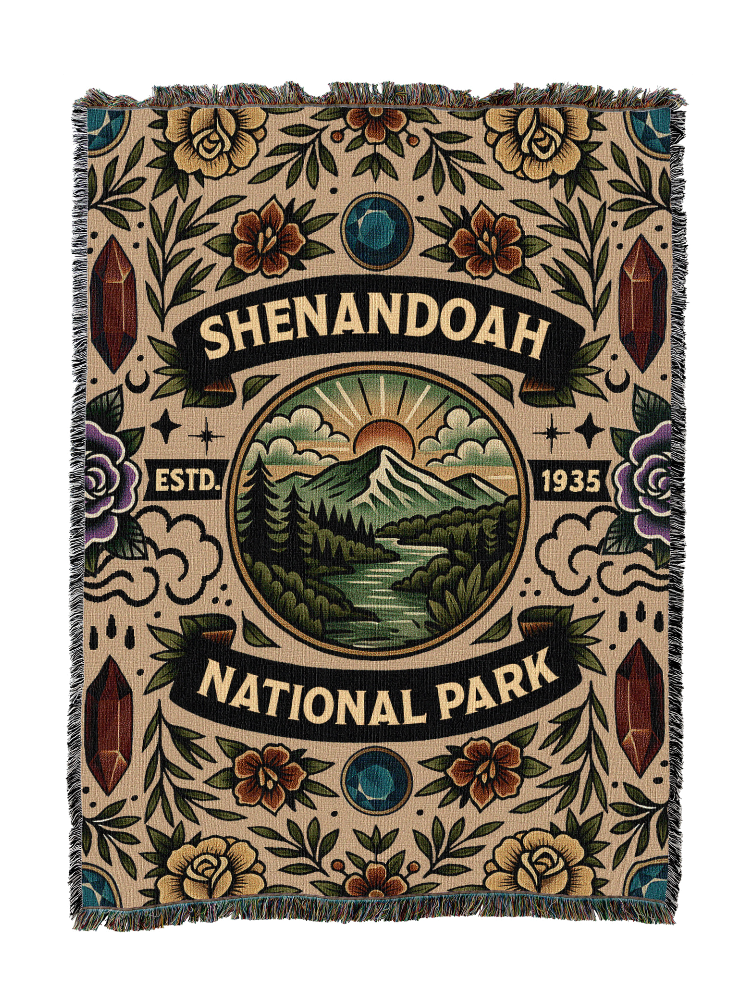 Shenandoah National Park Tattoo Style Blanket