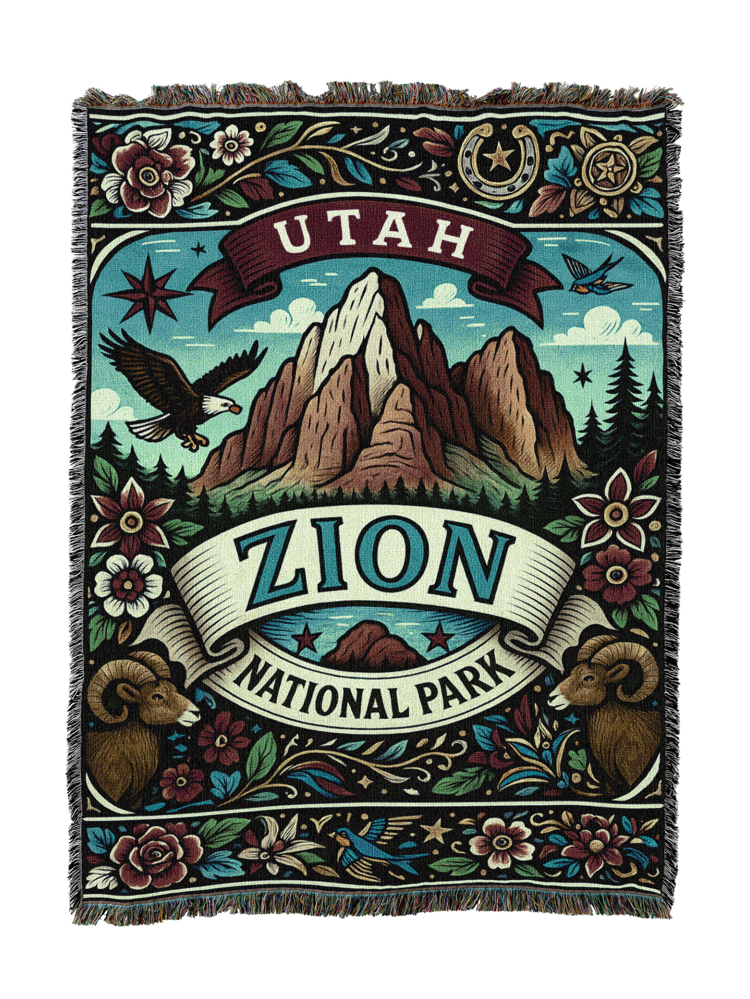 Zion National Park Tattoo Style Blanket
