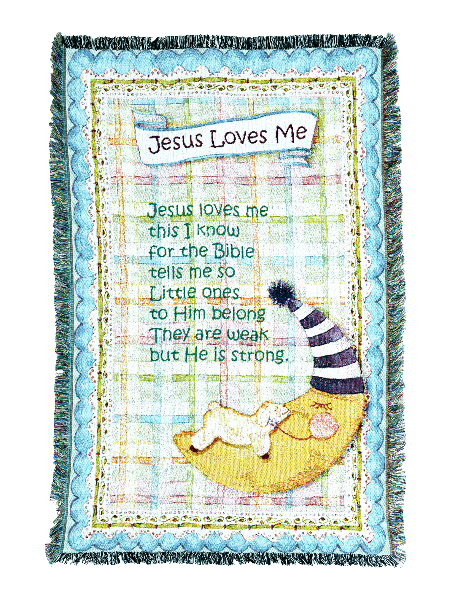Jesus Loves Me Blue Border Mini Blanket