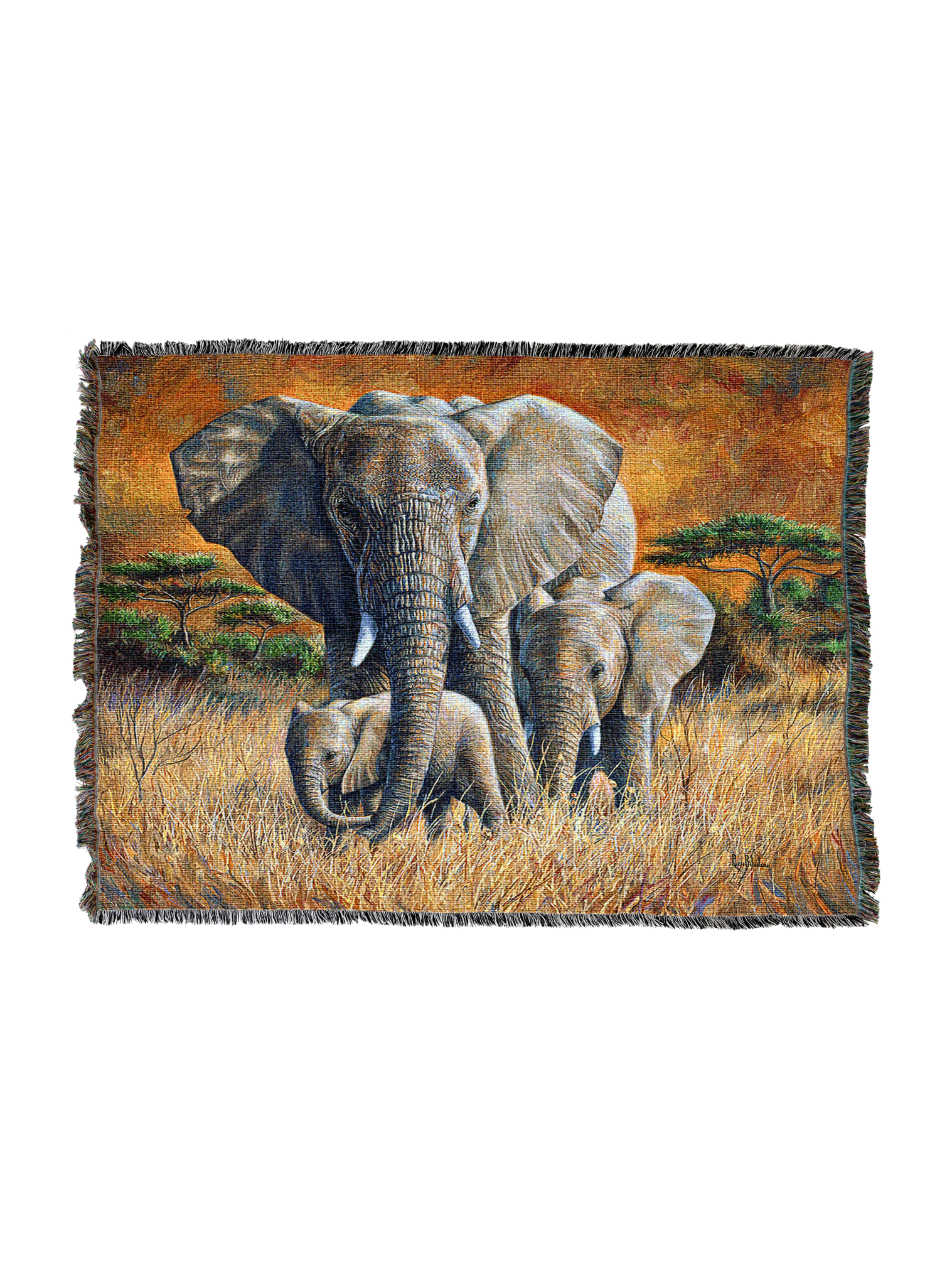Loving Mother Elephant & Calf Blanket