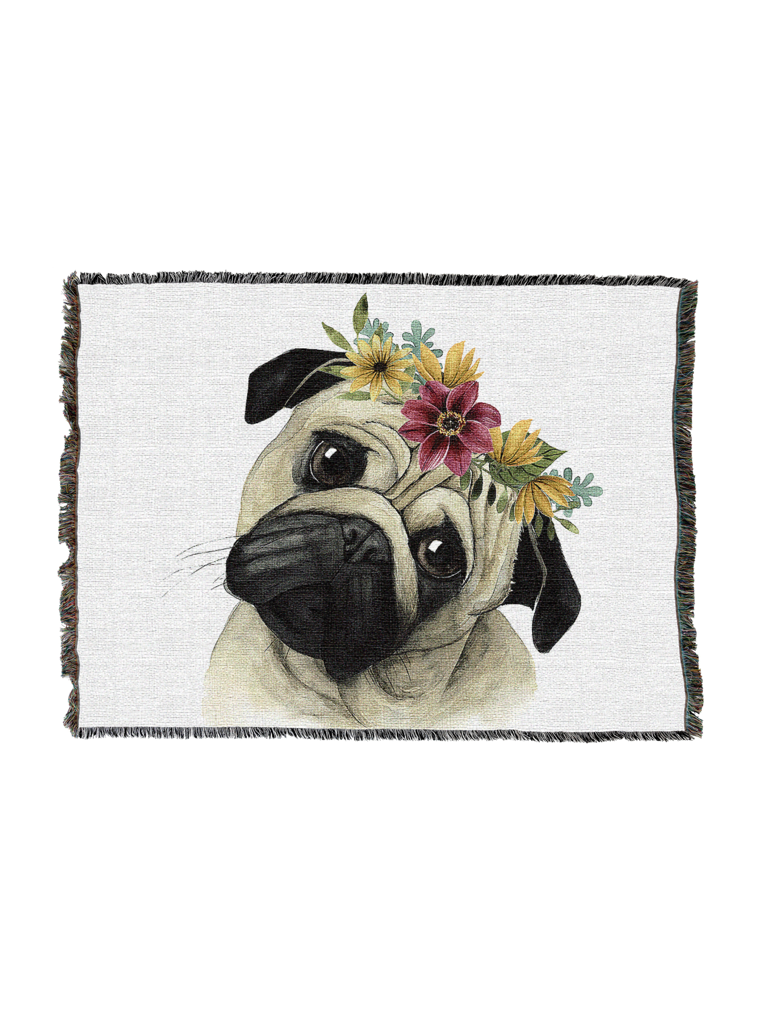 Pug Flower Crown Blanket