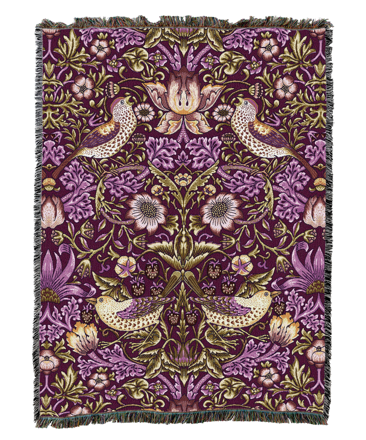 William Morris Strawberry Thief Plum Blanket