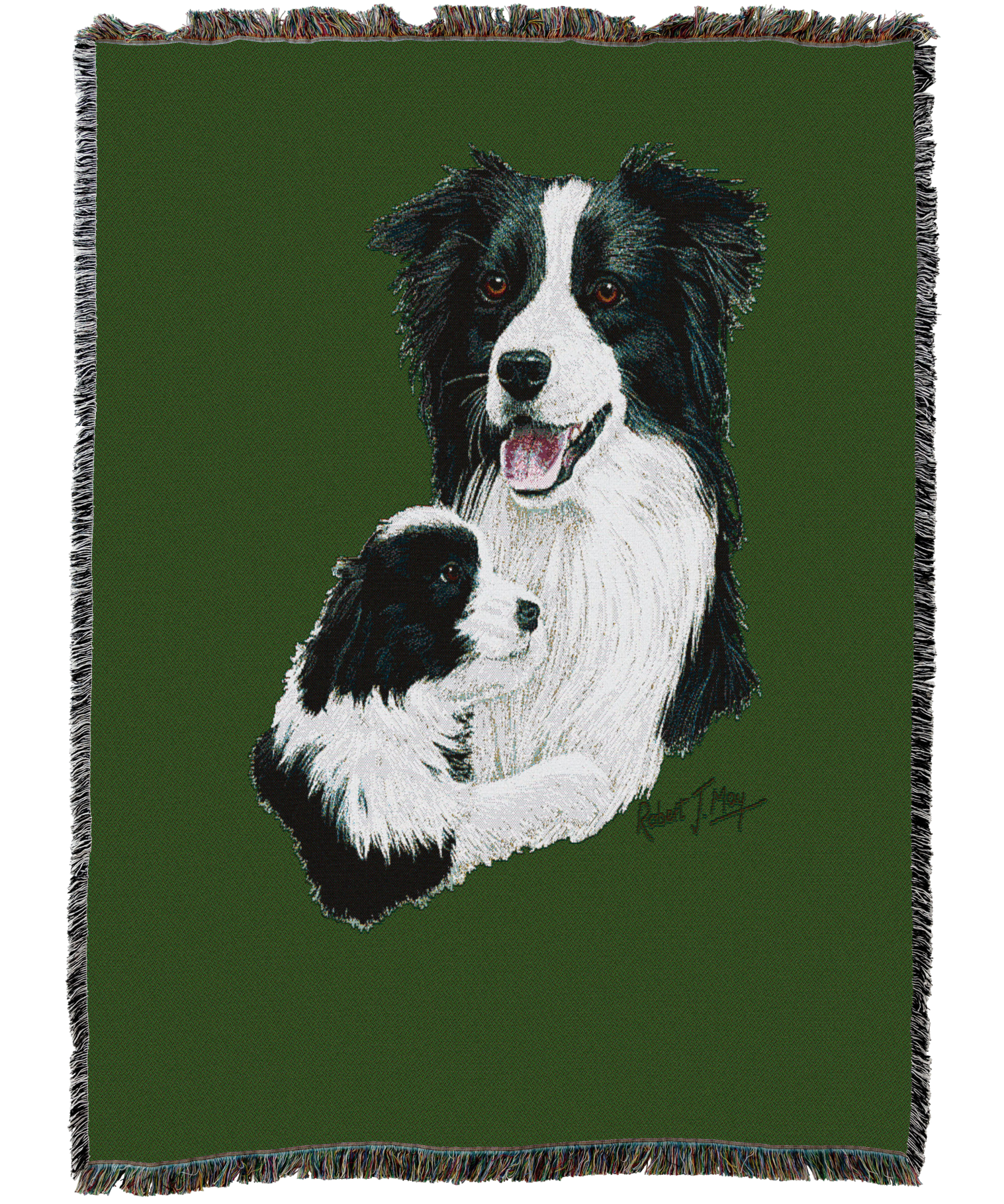 Border Collie with Puppy Blanket Green