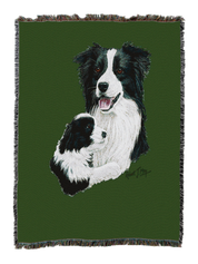 Border Collie with Puppy Blanket Green