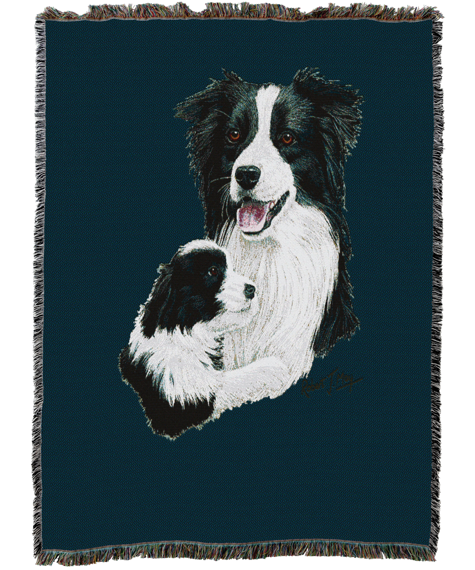 Border Collie with Puppy Blanket Blue