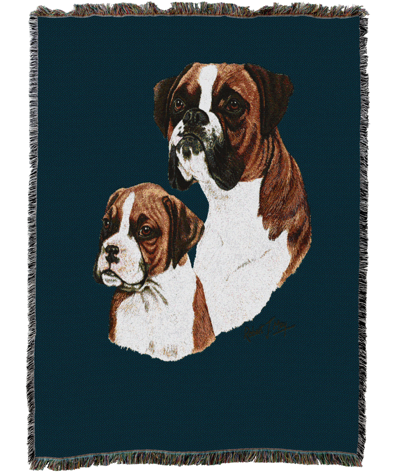 Boxer with Puppy Blanket Blue