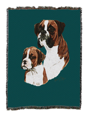 Boxer with Puppy Blanket Teal