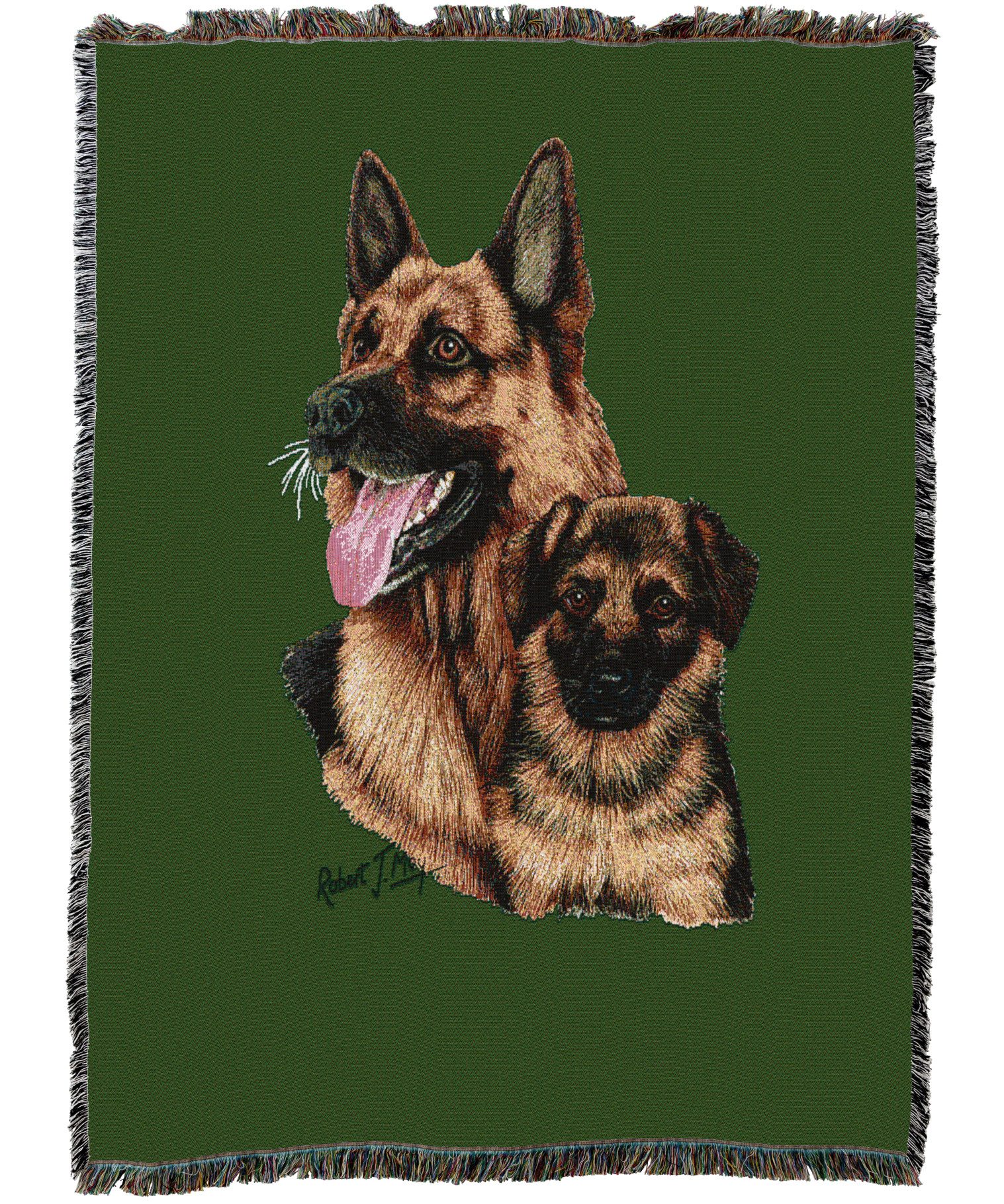 German Shepherd With Puppy Blanket