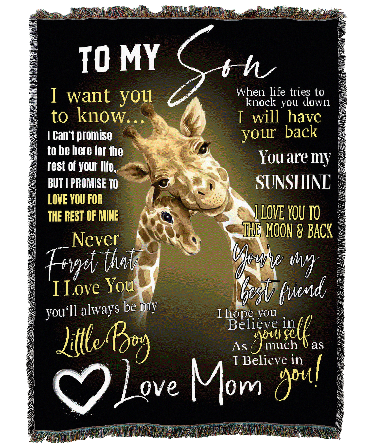 To My Son From Mom Giraffe Blanket