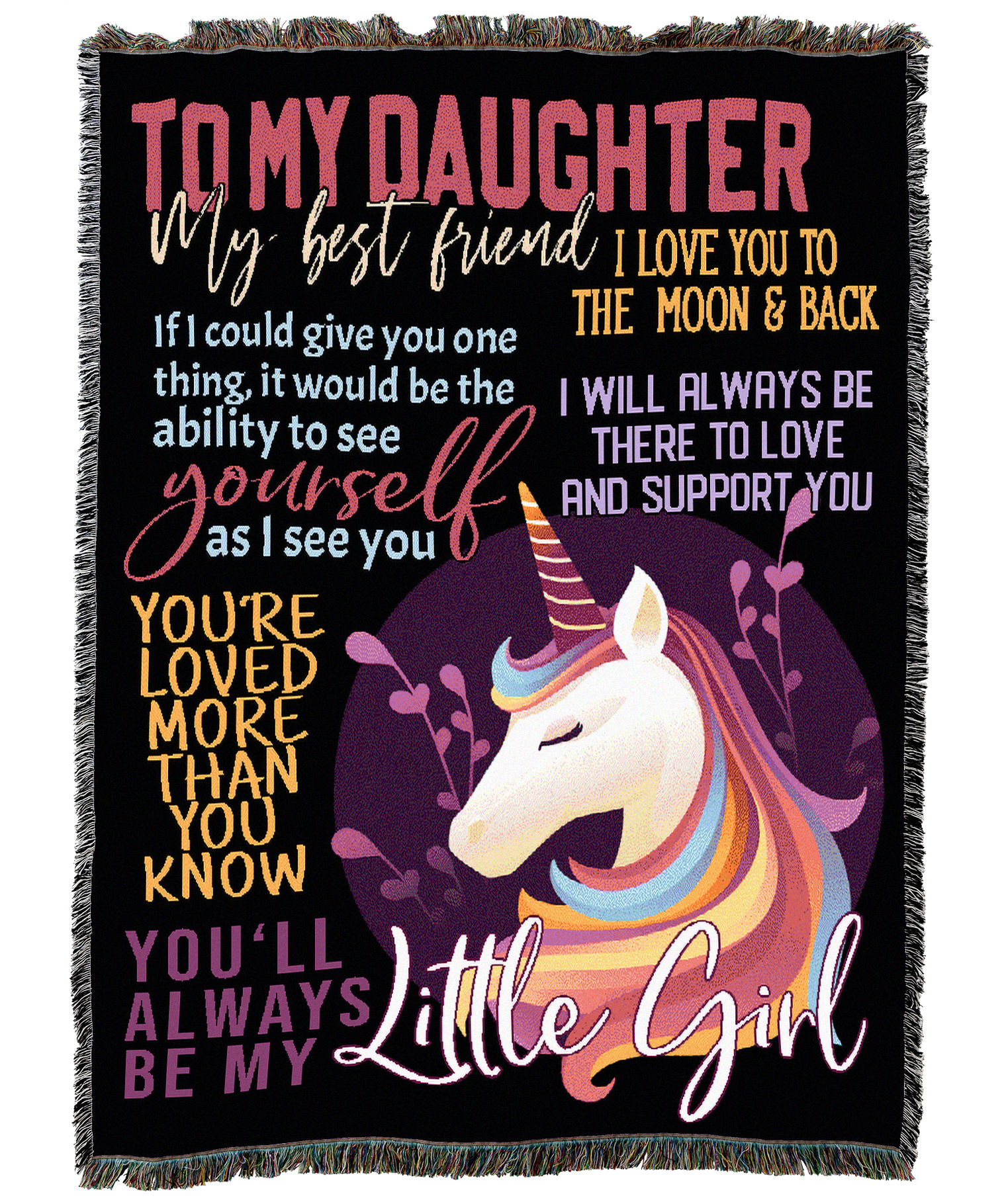 To My Daughter Colorful Unicorn Blanket