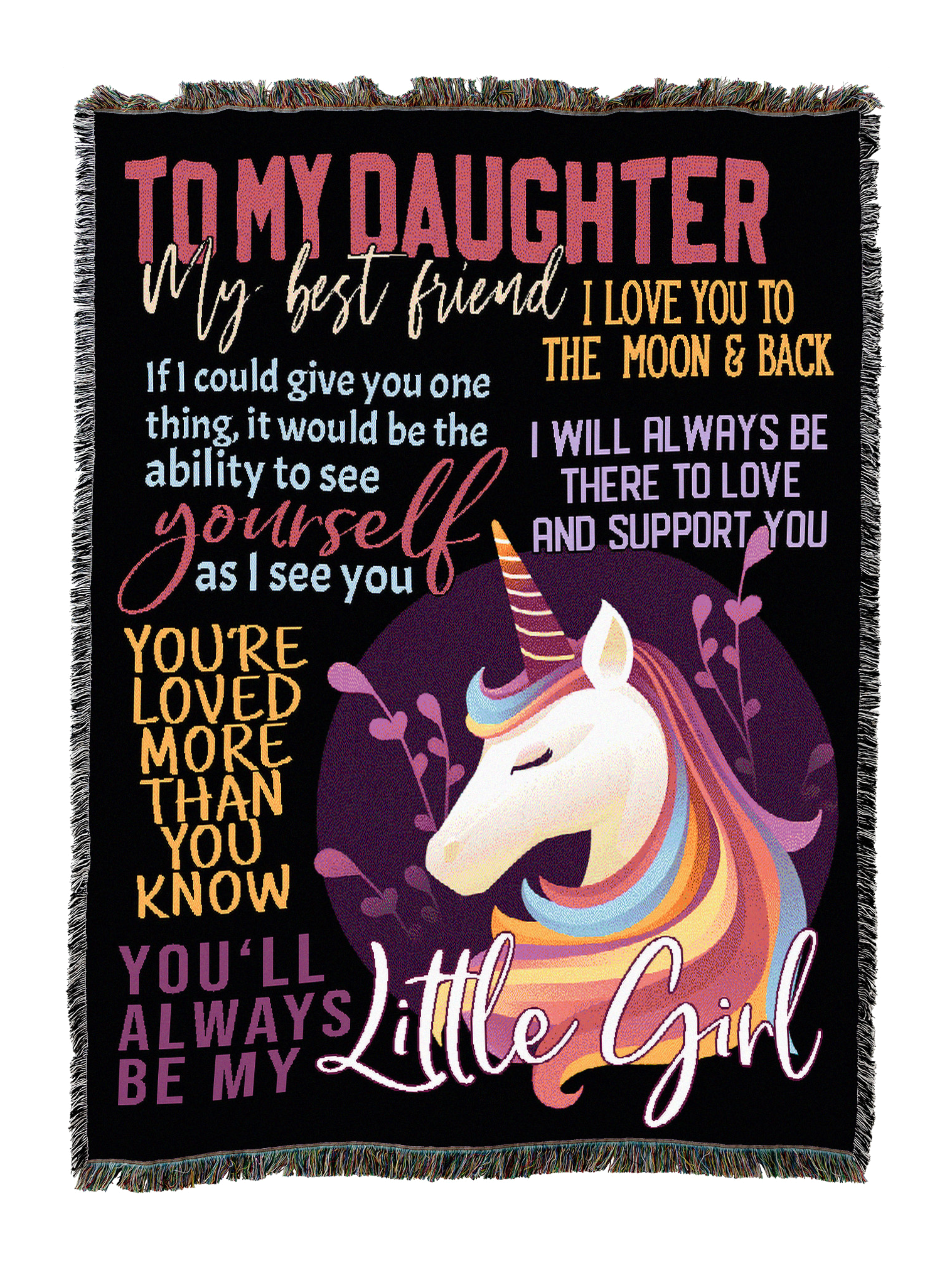 To My Daughter Colorful Unicorn Blanket
