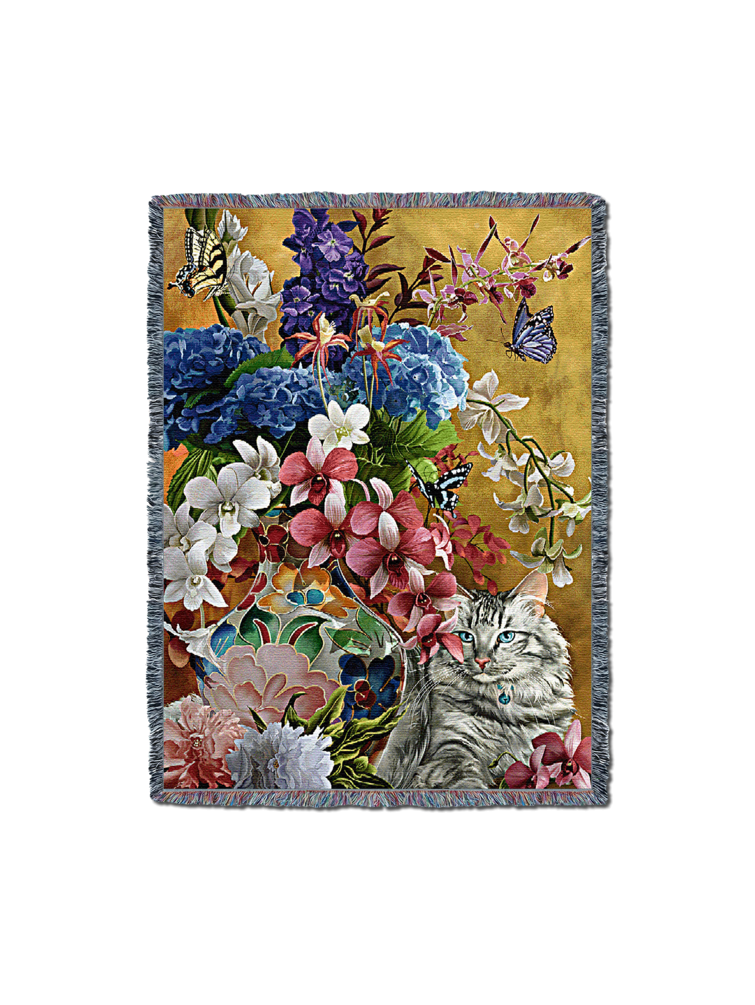 Gilded Cat And Flowers Blanket