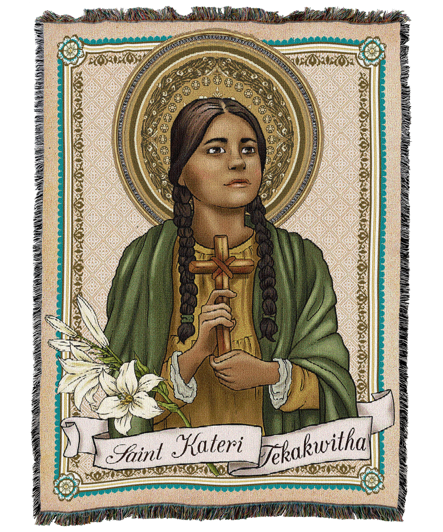 Saint Kateri Prayer Card Blanket