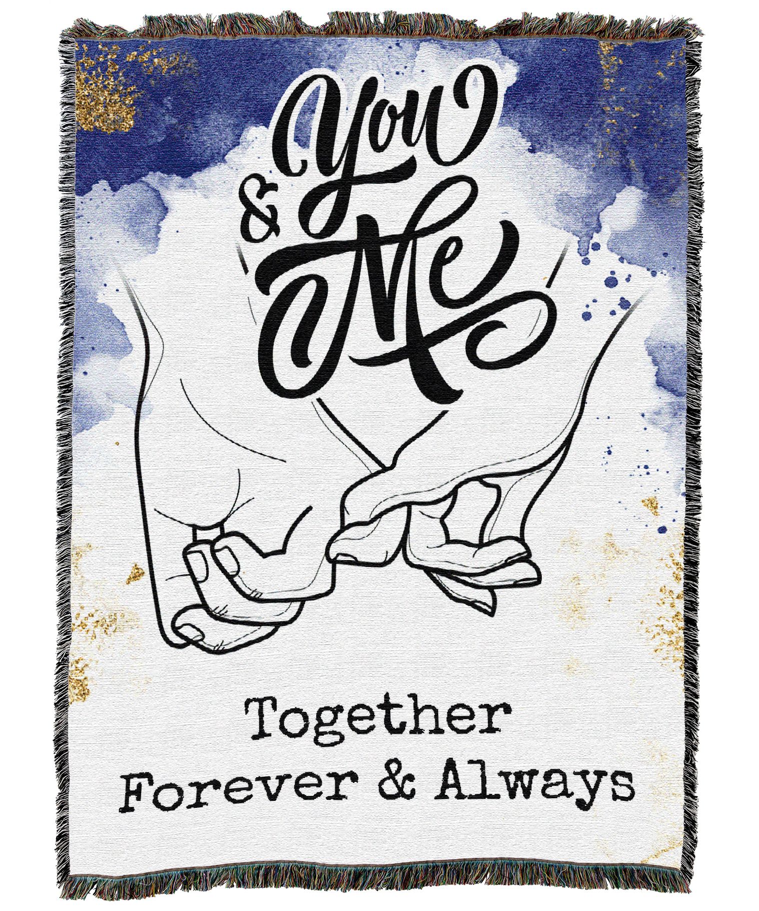 You and Me Hands Gold and Blue Blanket