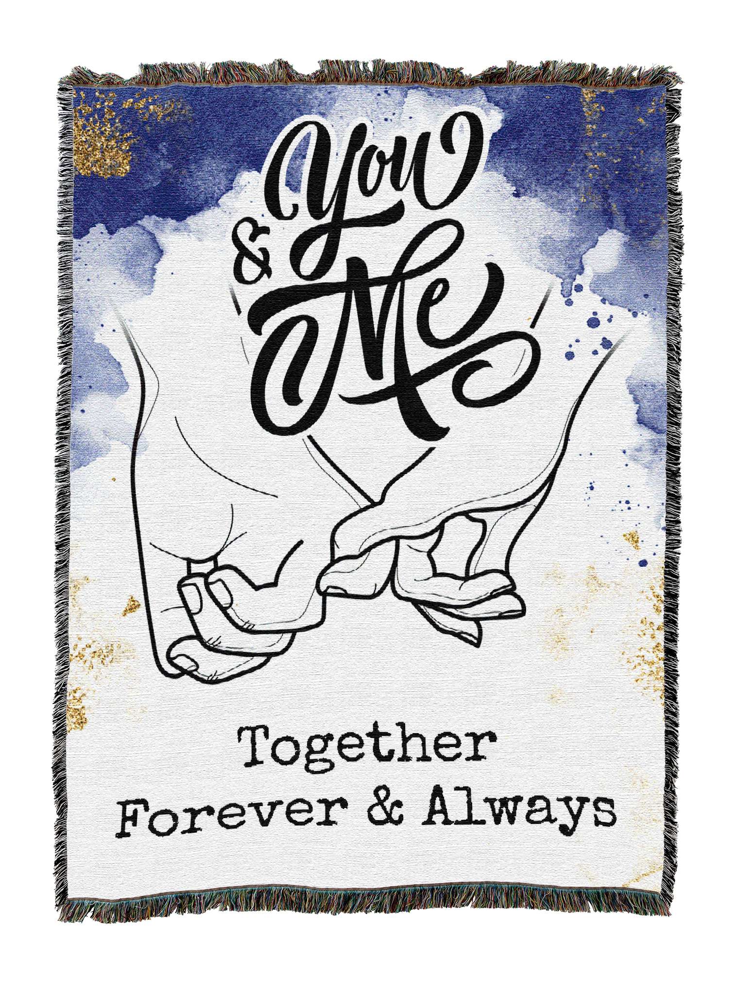 You and Me Hands Gold and Blue Blanket