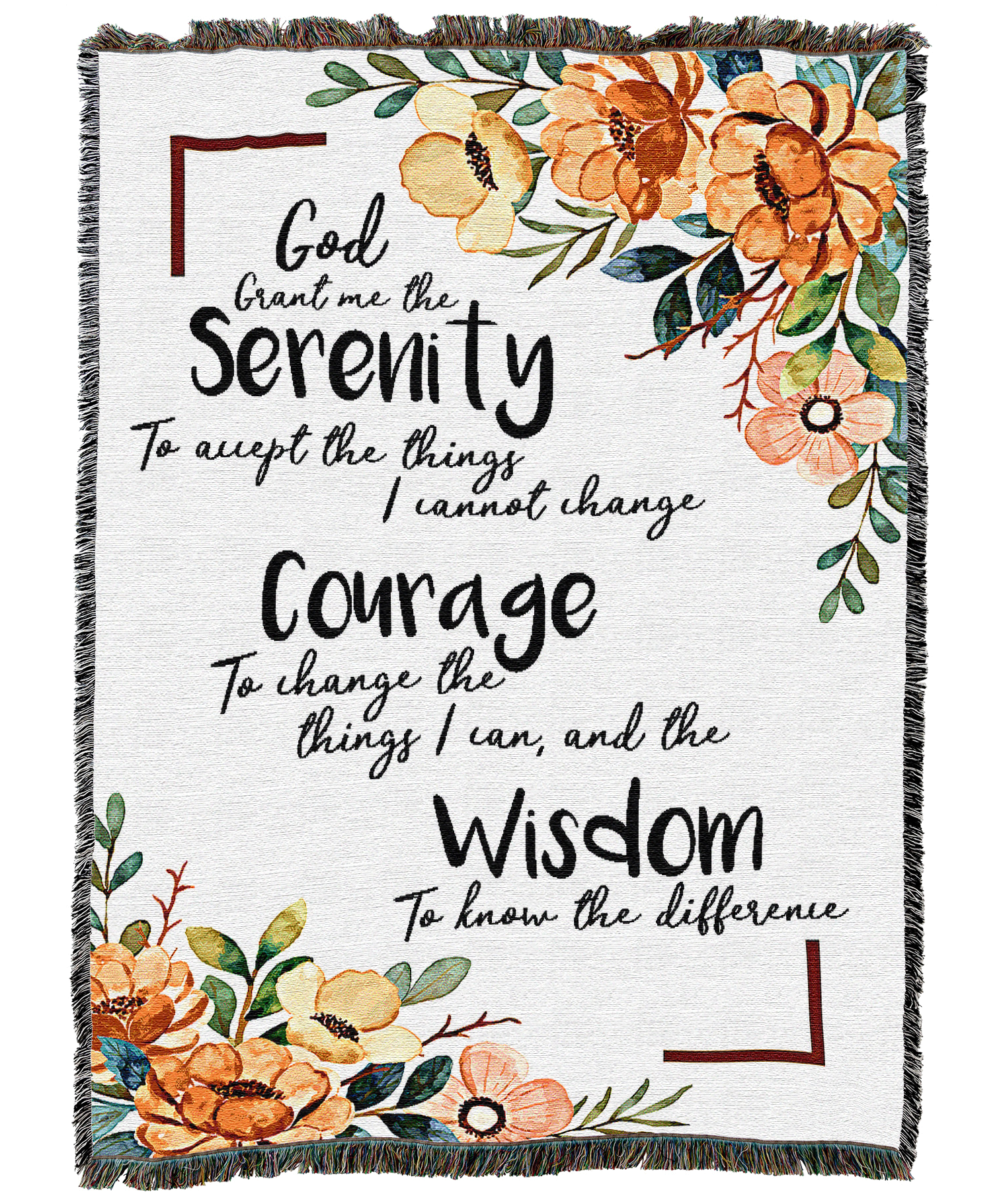 Serenity Prayer Floral Corners Blanket
