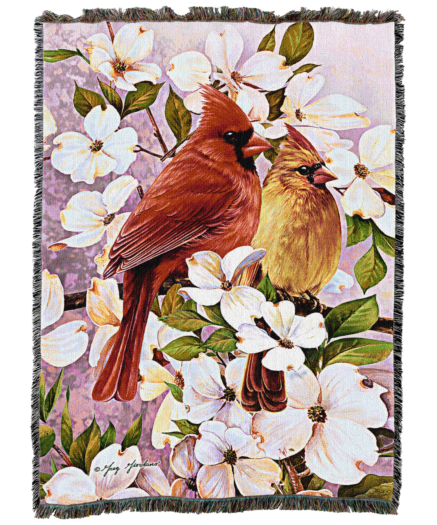 Cardinal Pair & Dogwood Blanket