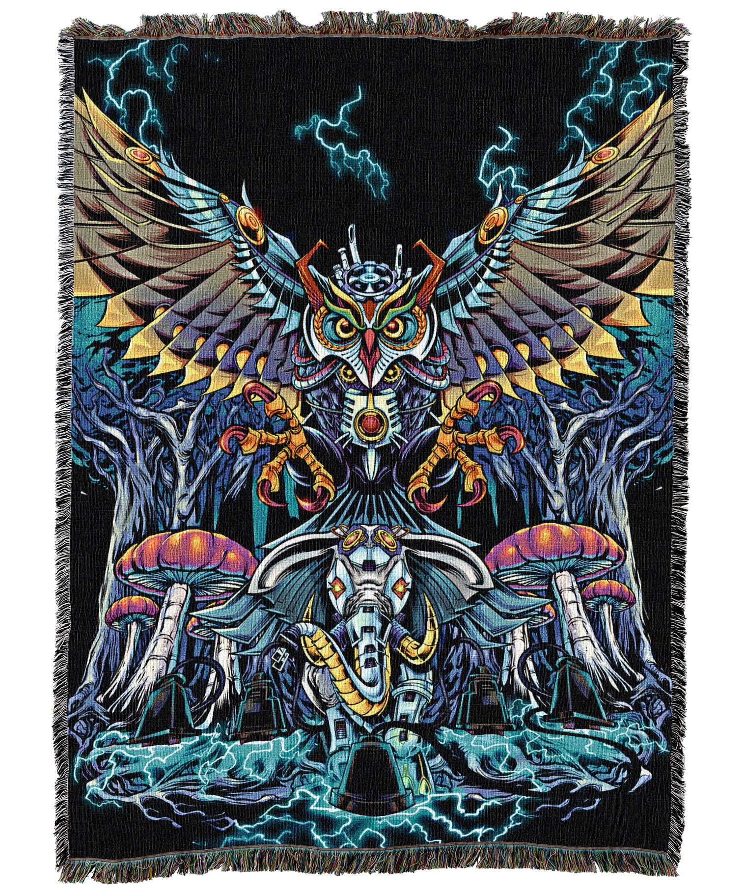 Owl And Elephant Psychedelic Blanket