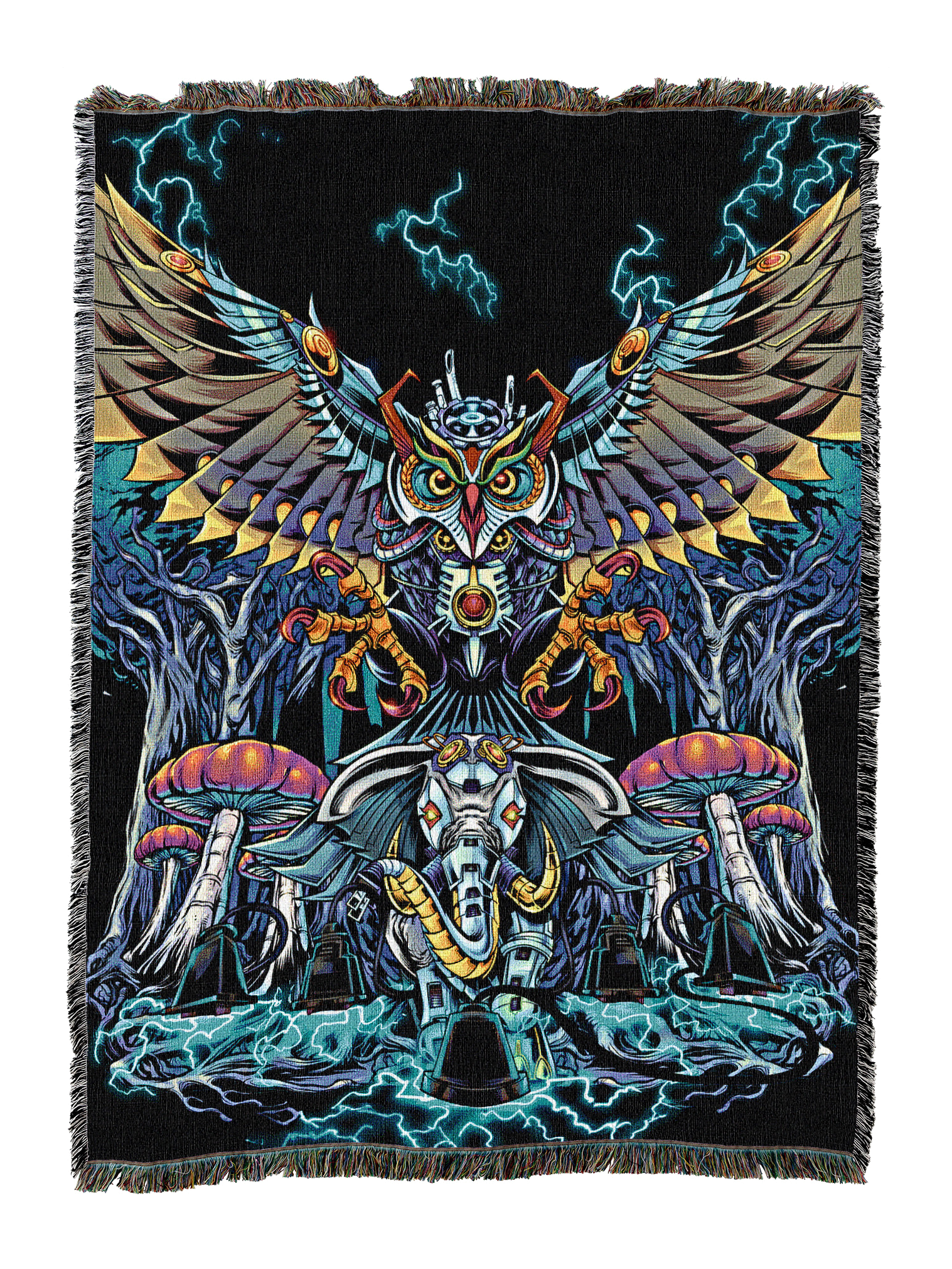 Owl And Elephant Psychedelic Blanket