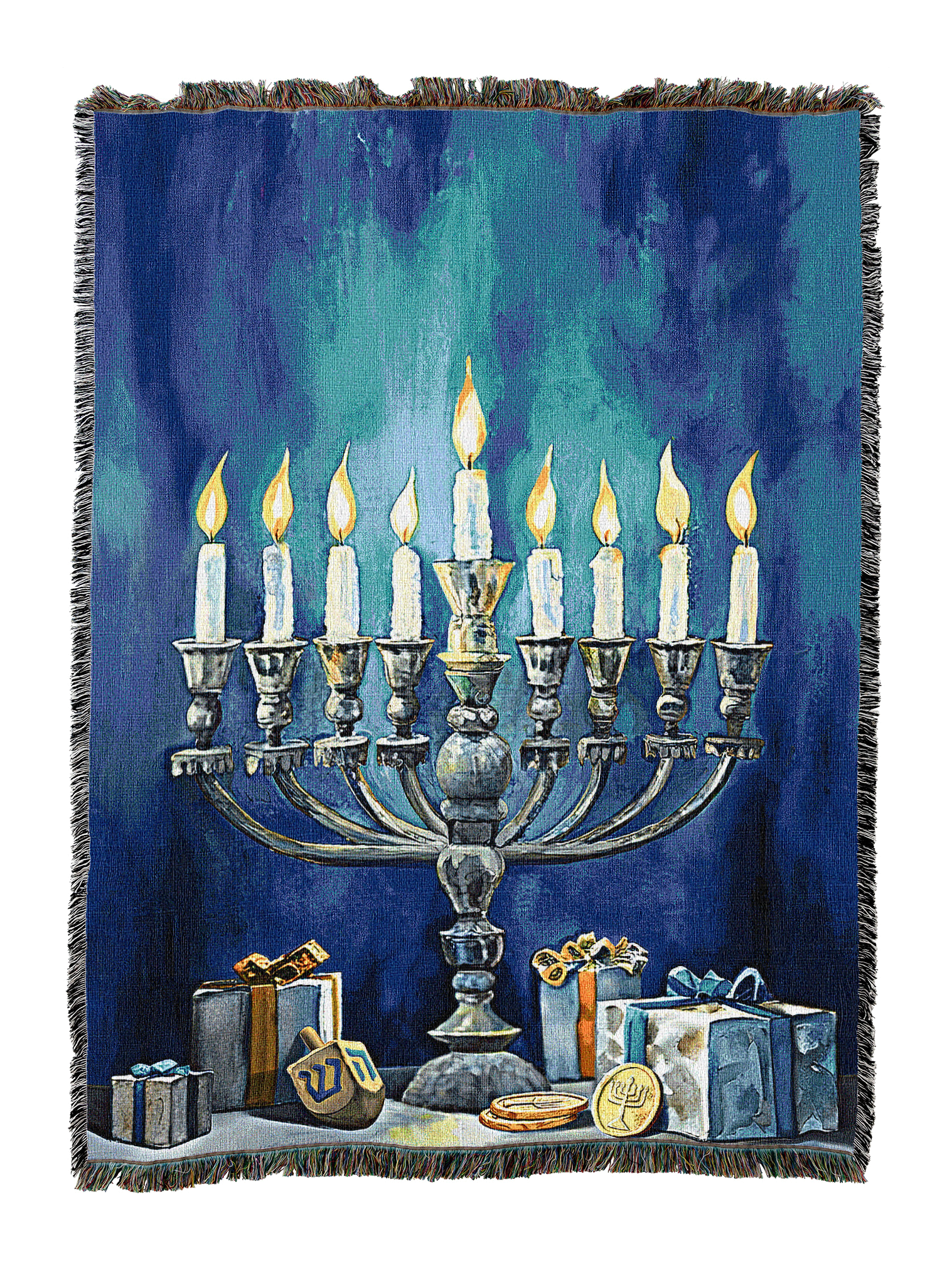 Festival Of Lights The Hanukkah Menorah And Gifts Blanket