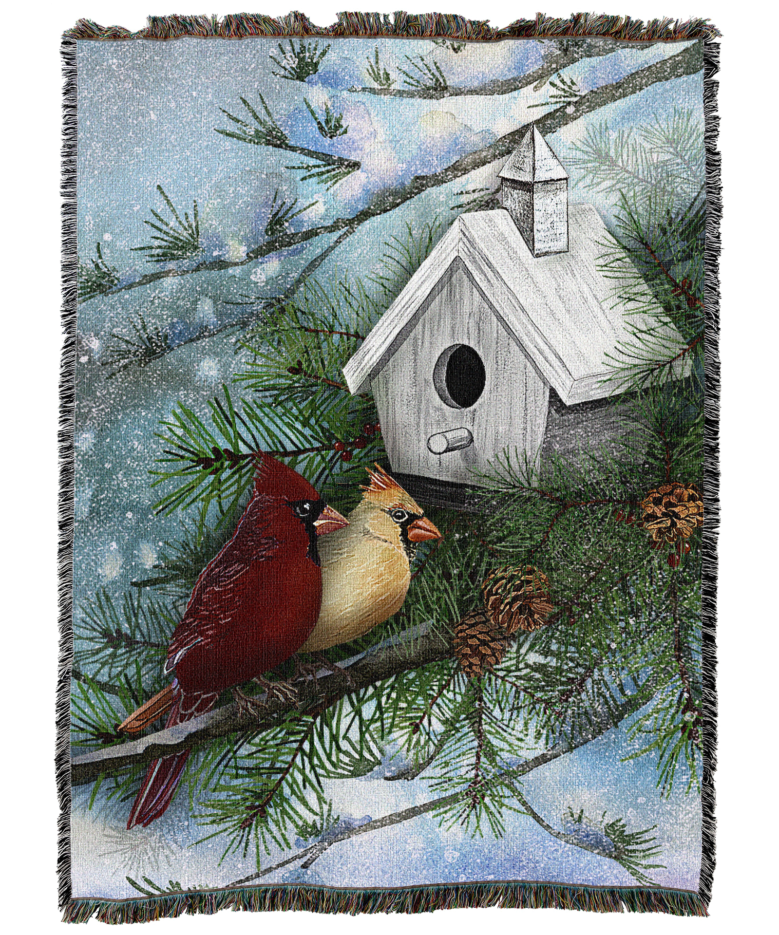 Cardinals And Church Birdhouse Blanket