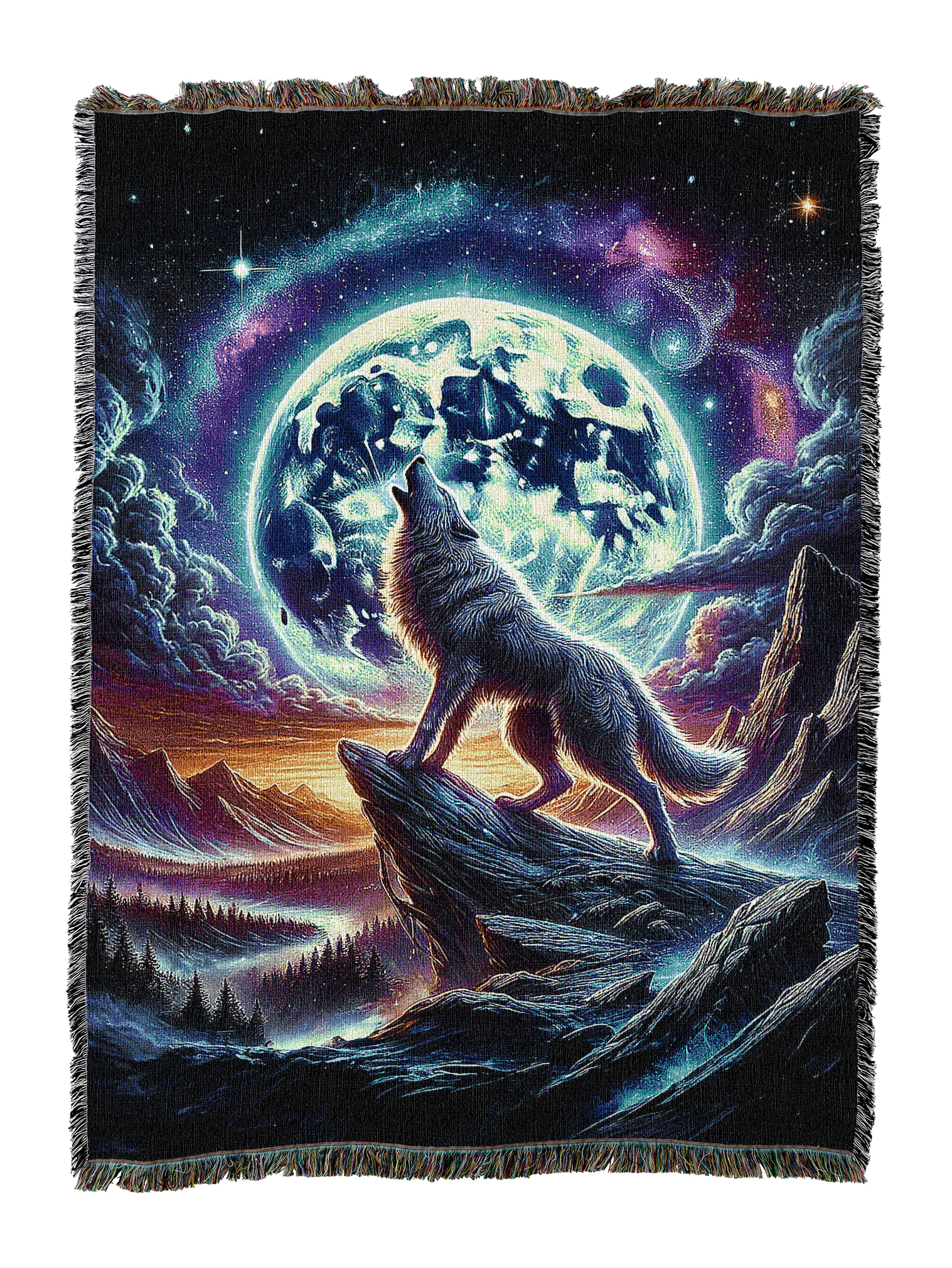 Wolf And The Moon Blanket