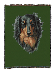 Long-haired Dachshund Black and Tan Blanket Green