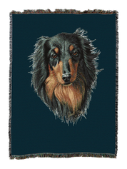 Long-haired Dachshund Black and Tan Blanket Blue