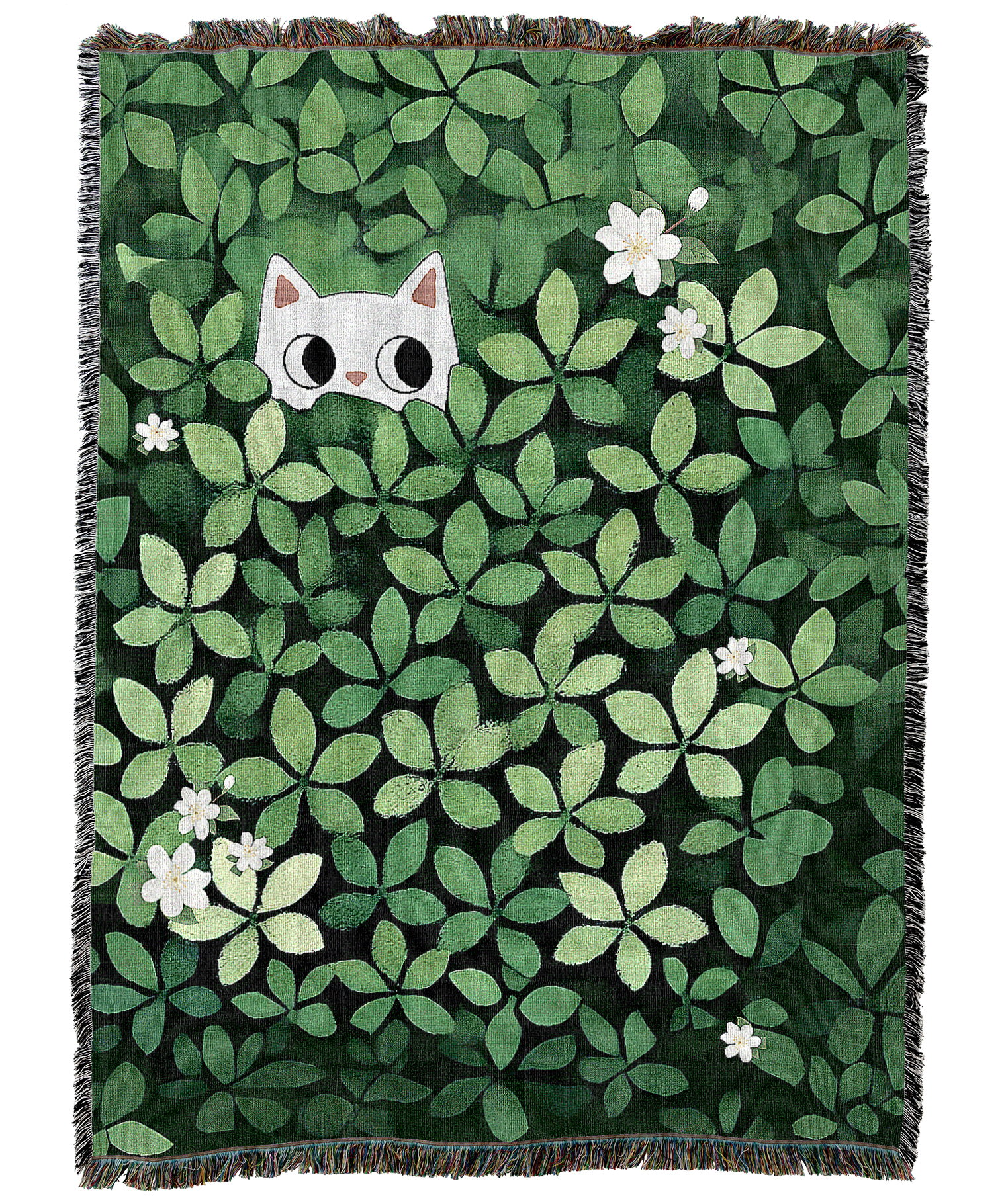 White Cat Hiding Blanket