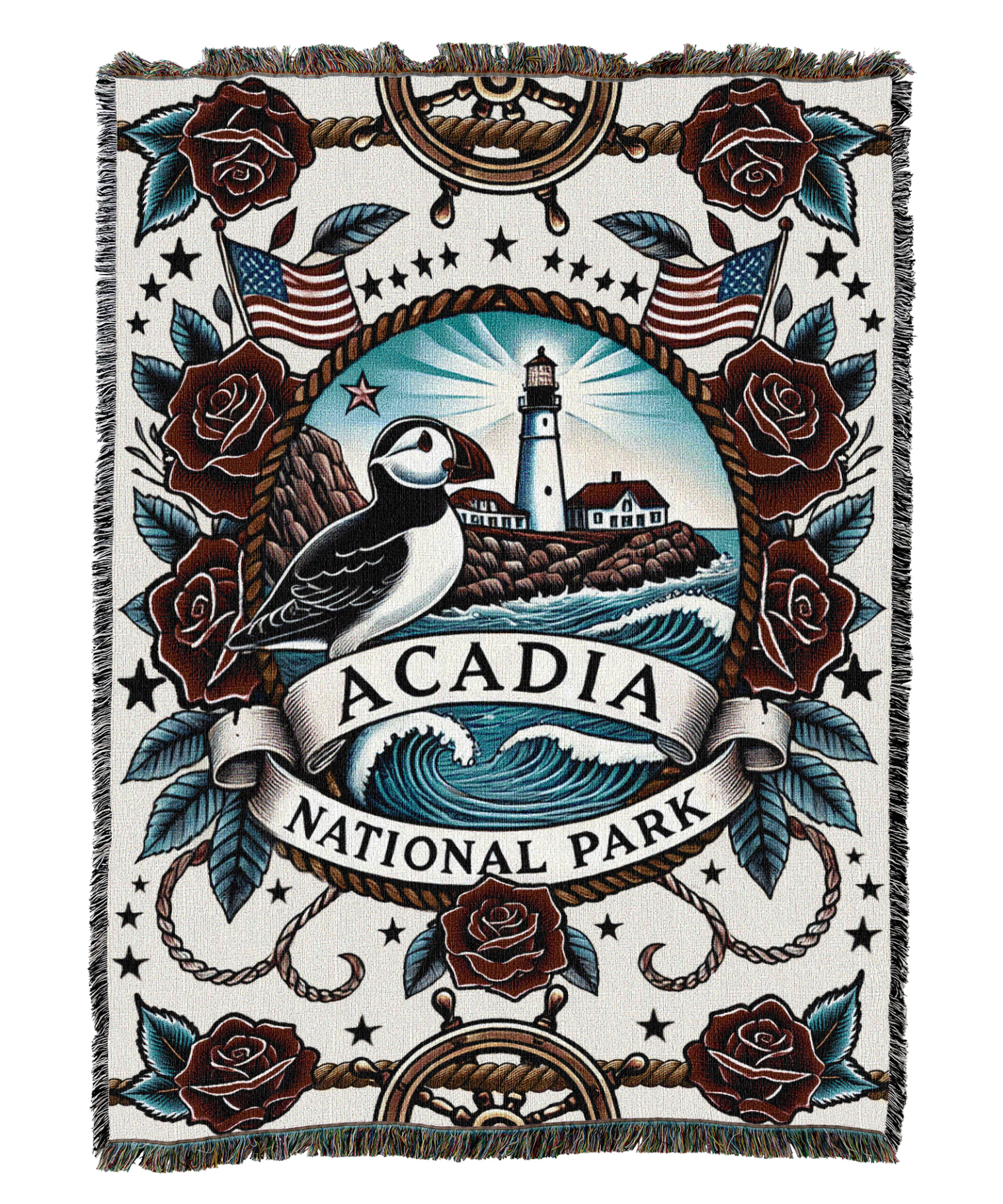 Acadia National Park Tattoo Style Blanket