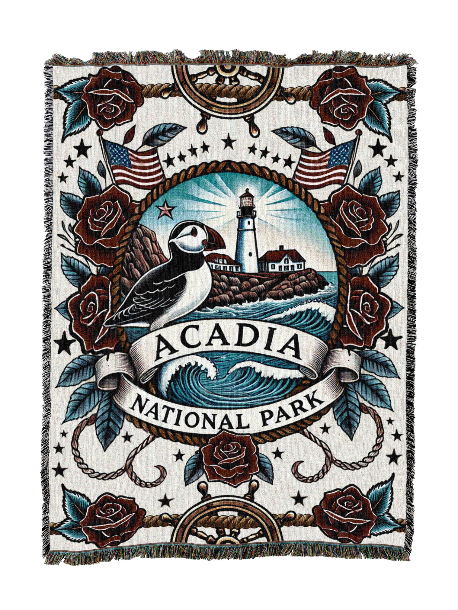Acadia National Park Tattoo Style Blanket