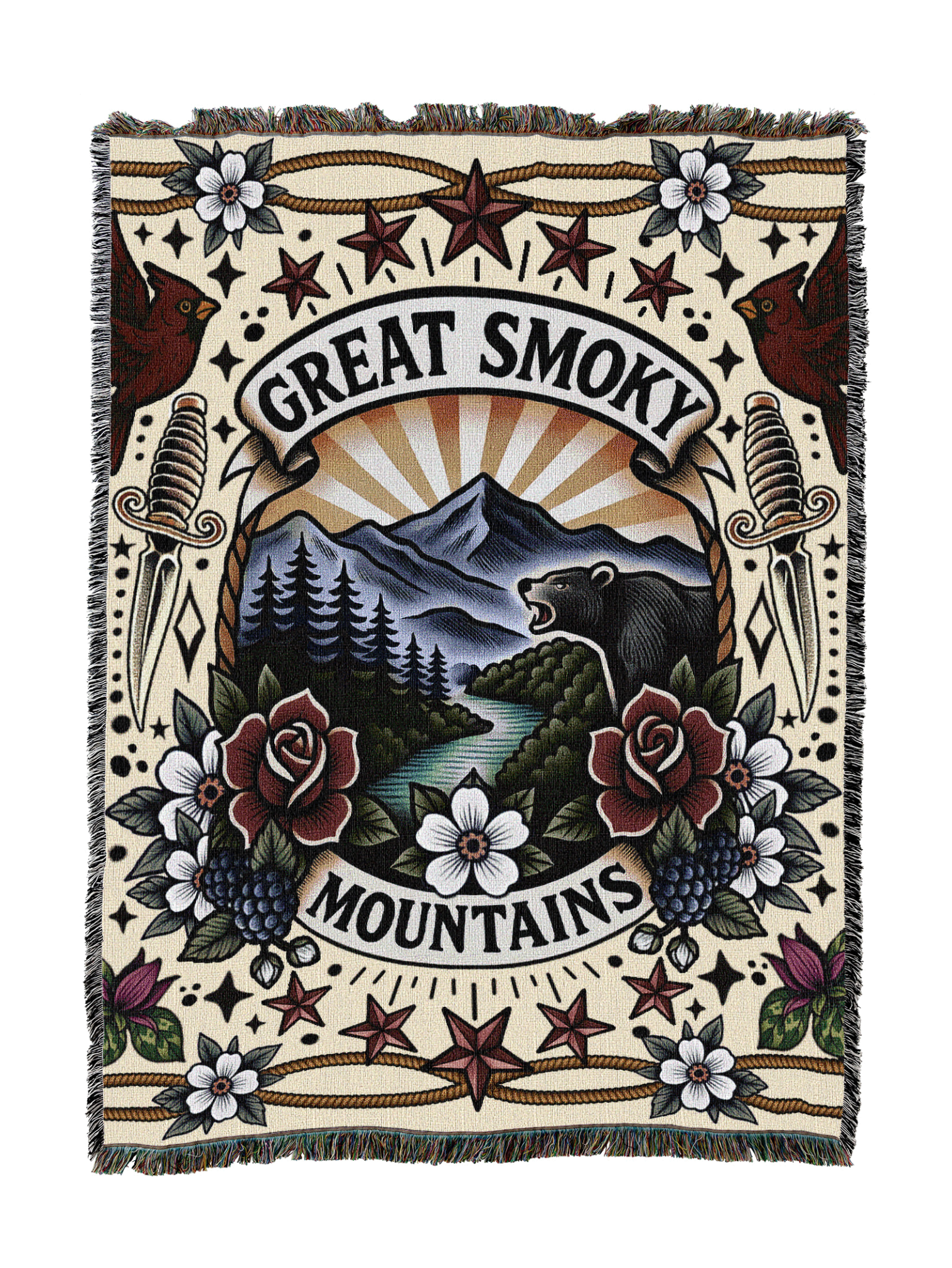 Great Smokey Mtns National Park Tattoo Style Blanket