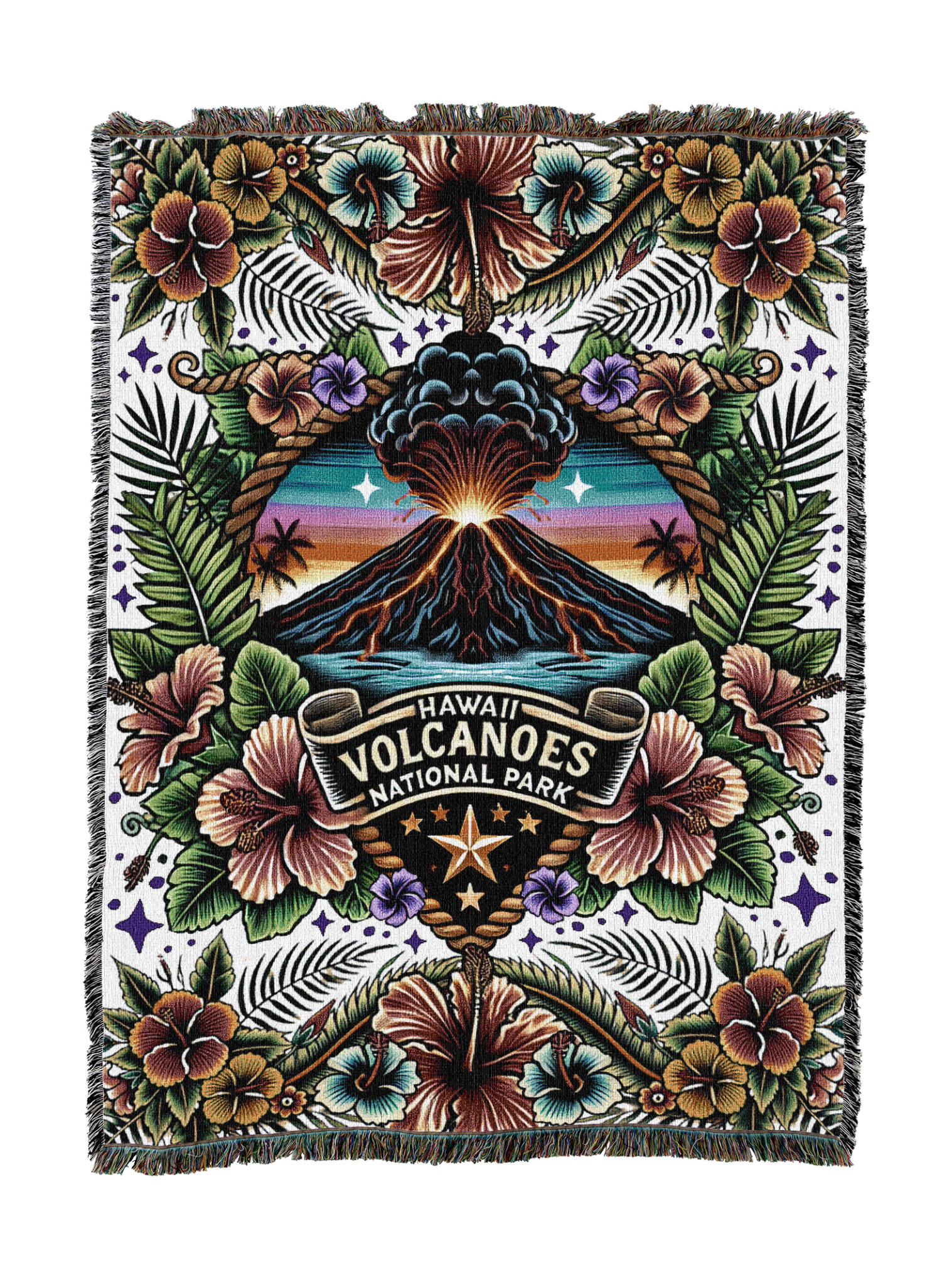 Hawaii Volcanoes National Park Tattoo Style Blanket