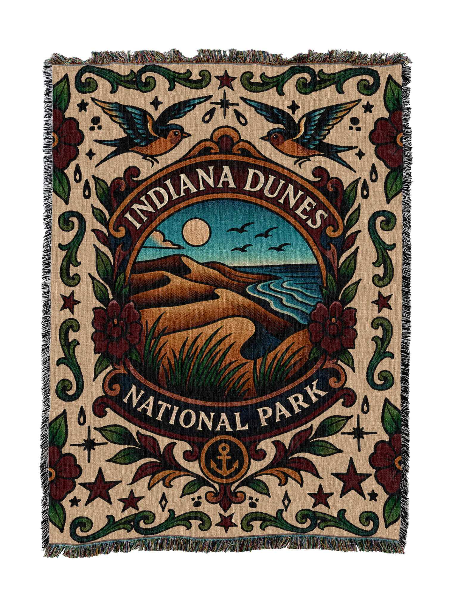 Indiana Dunes National Park Tattoo Style Blanket