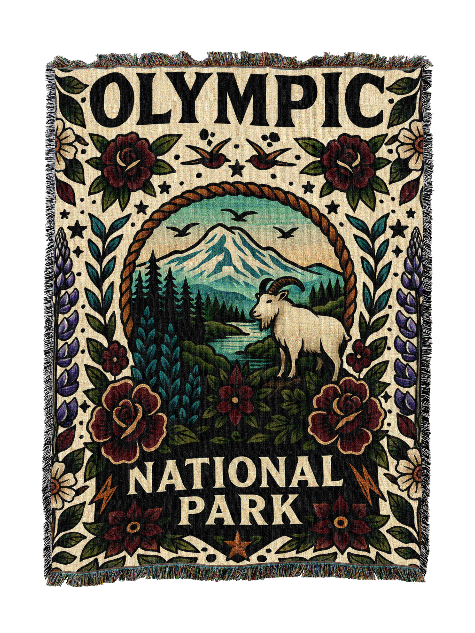 Olympic National Park Tattoo Style Blanket