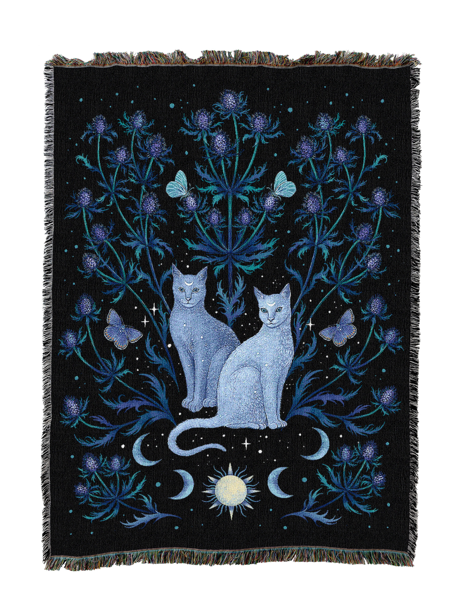 Blue Thistle And Cat Blanket
