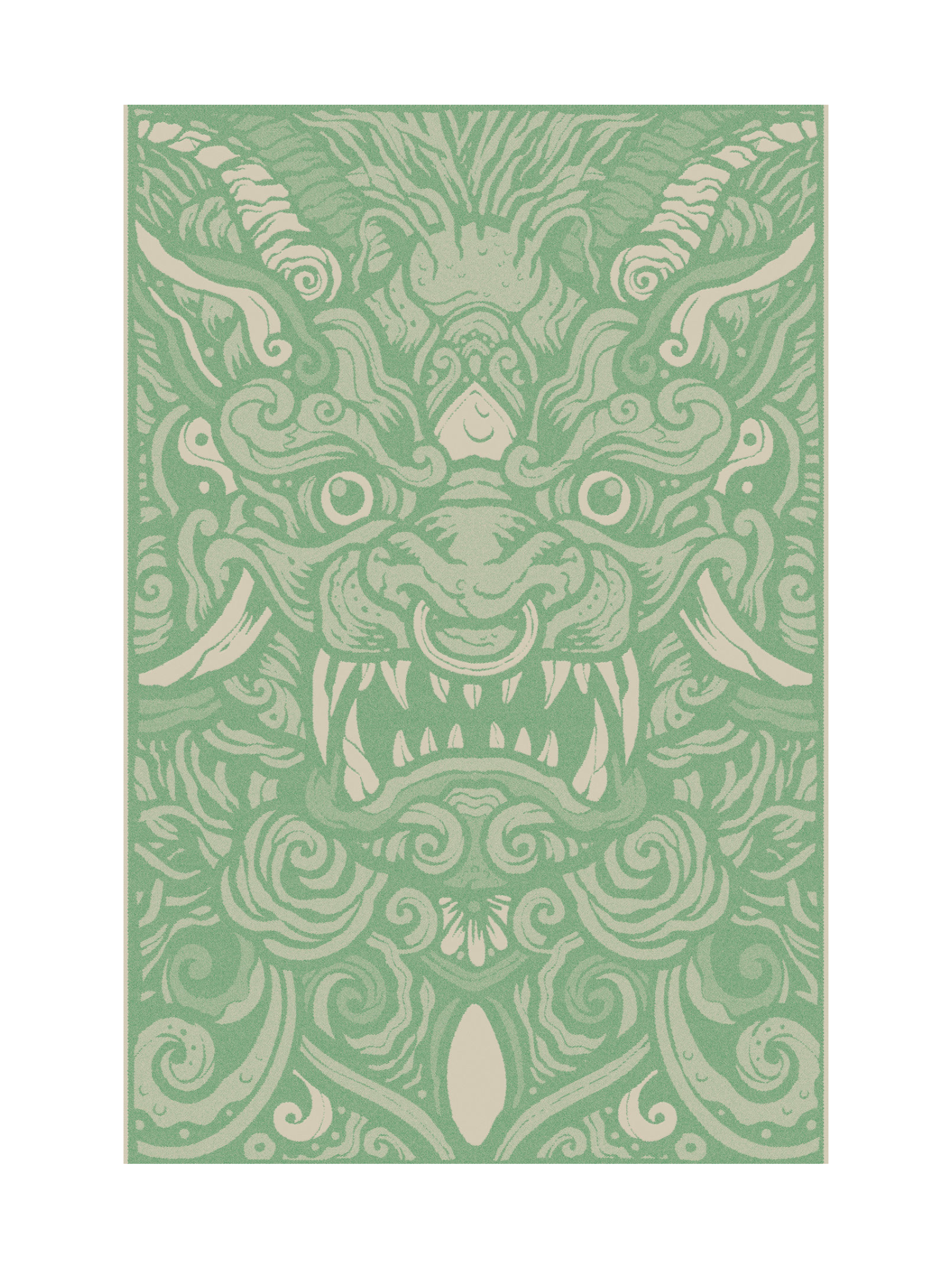 Dragon Face In Green Towel
