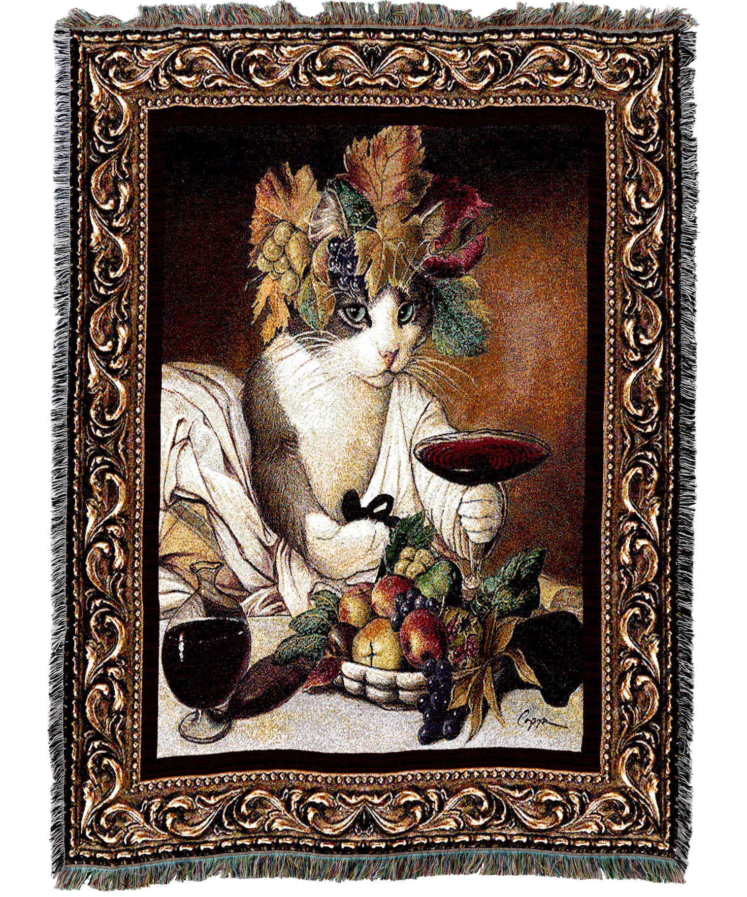 Bacchus Cat Wine Drinking Blanket