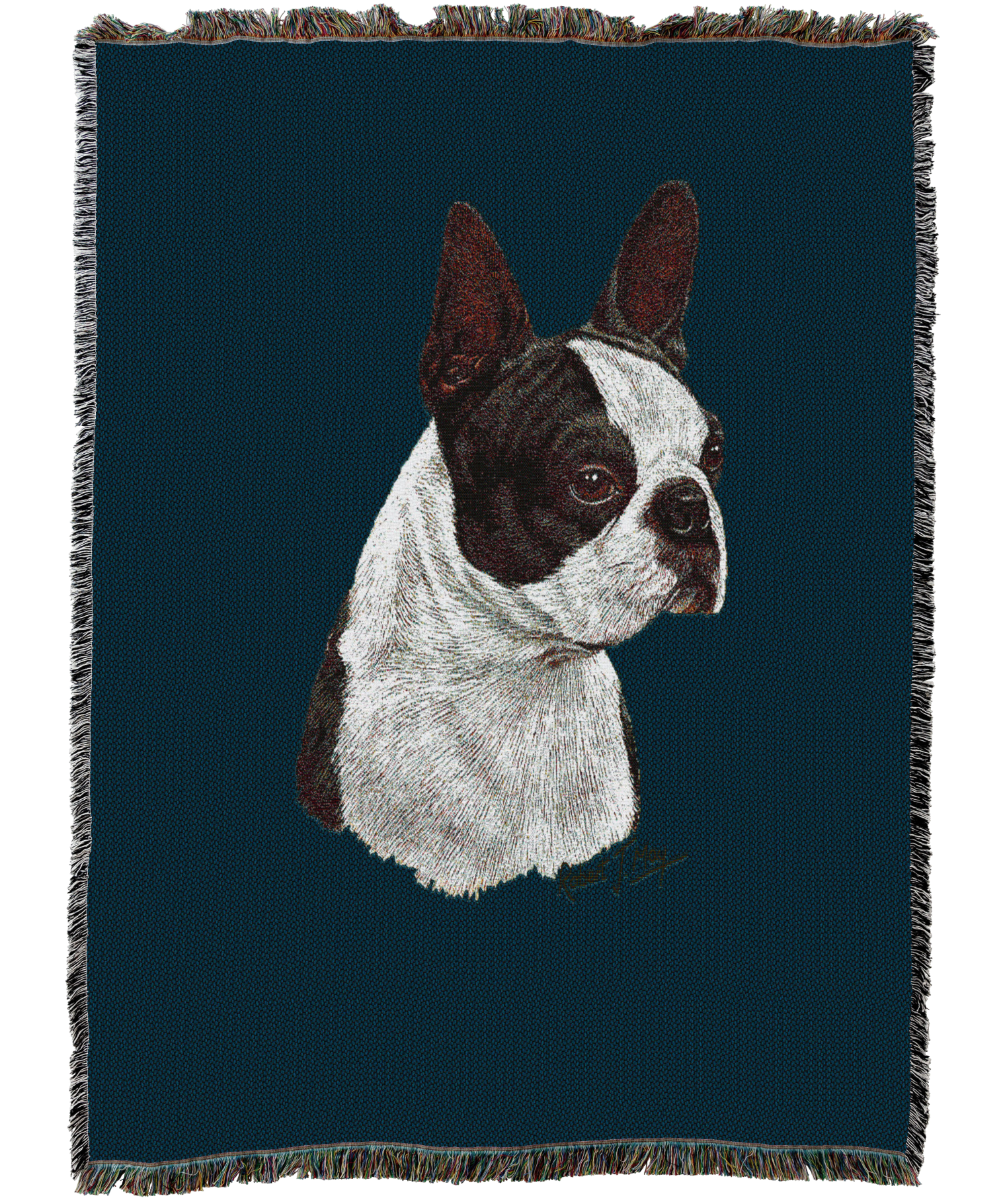 Boston Terrier Black Blanket Blue