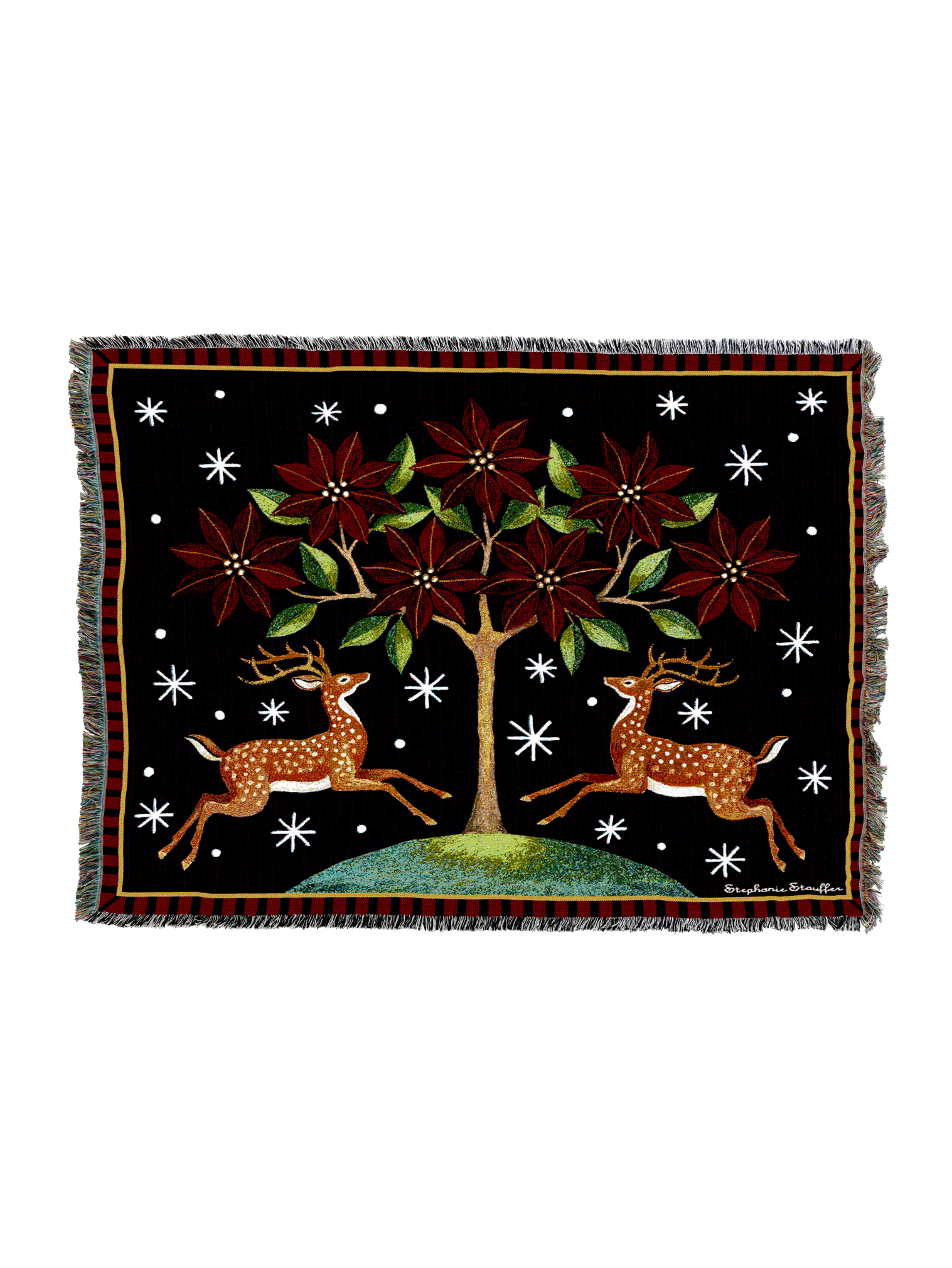 Deer Poinsettia And Tree Blanket