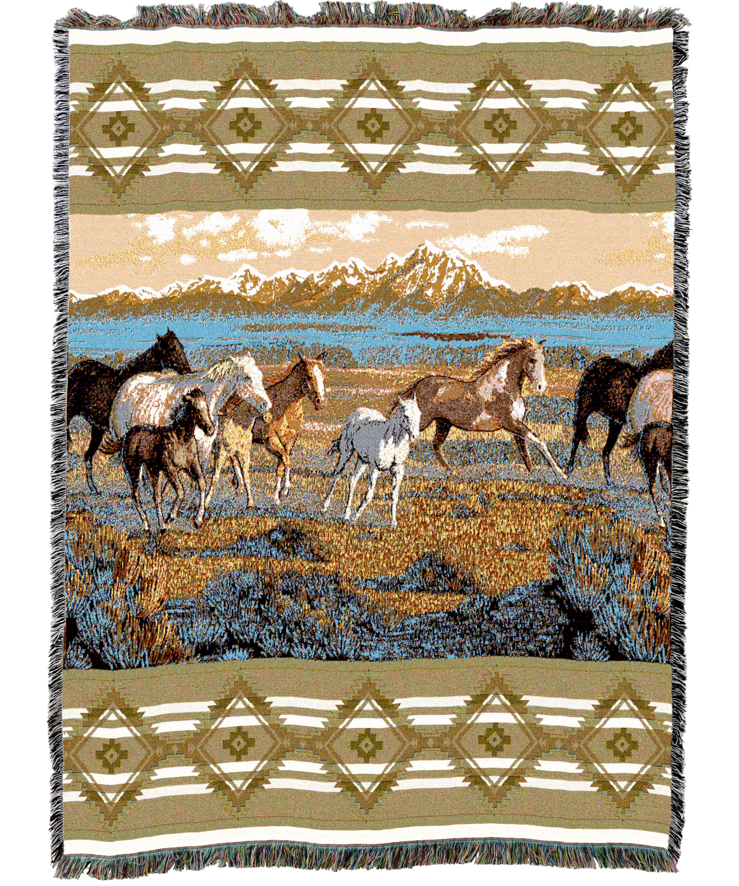 Wild Horses Beige Tapestry Blanket